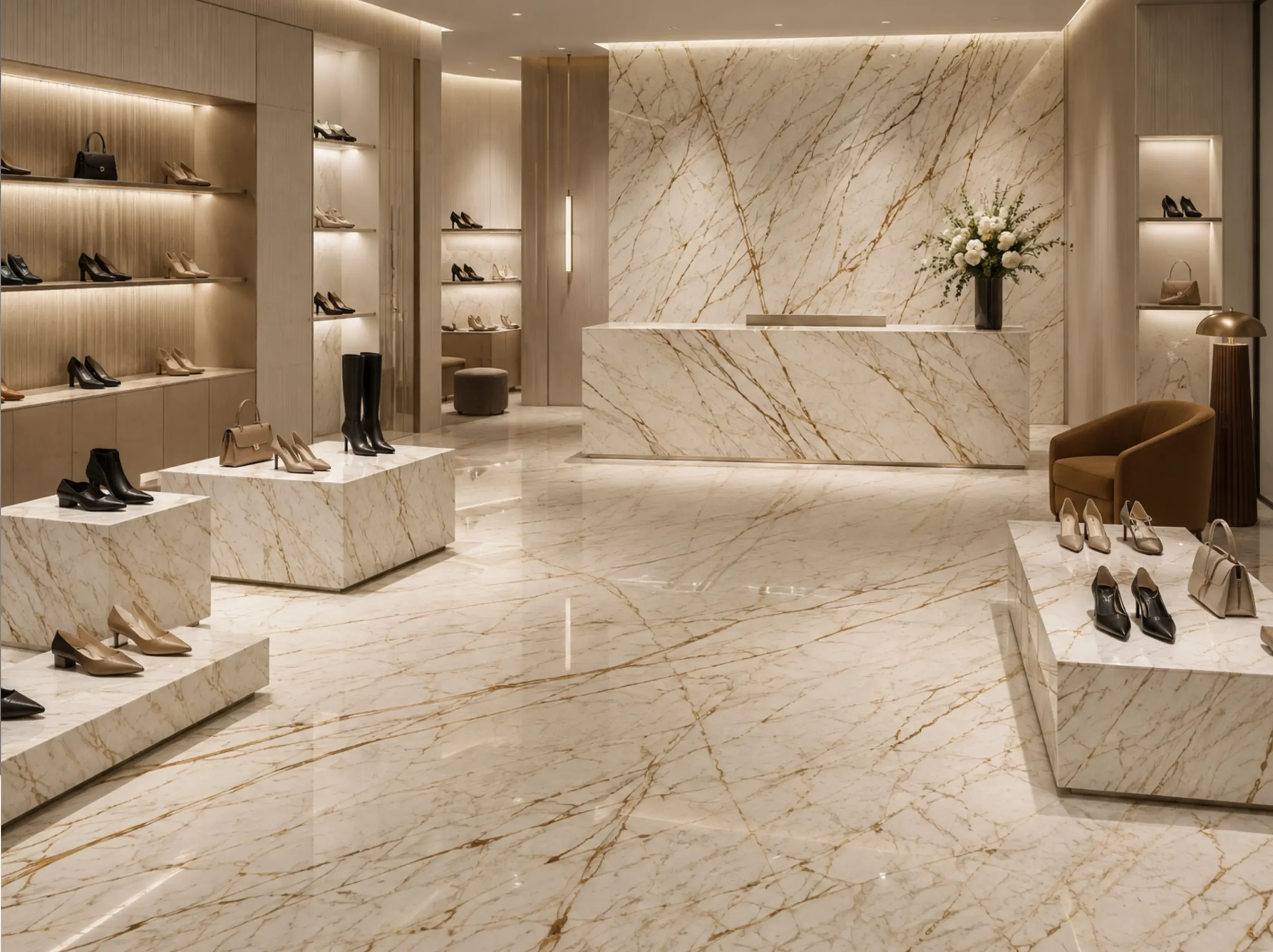 Menes Gold Marble luxury retail floor and reception for a luxury interior project