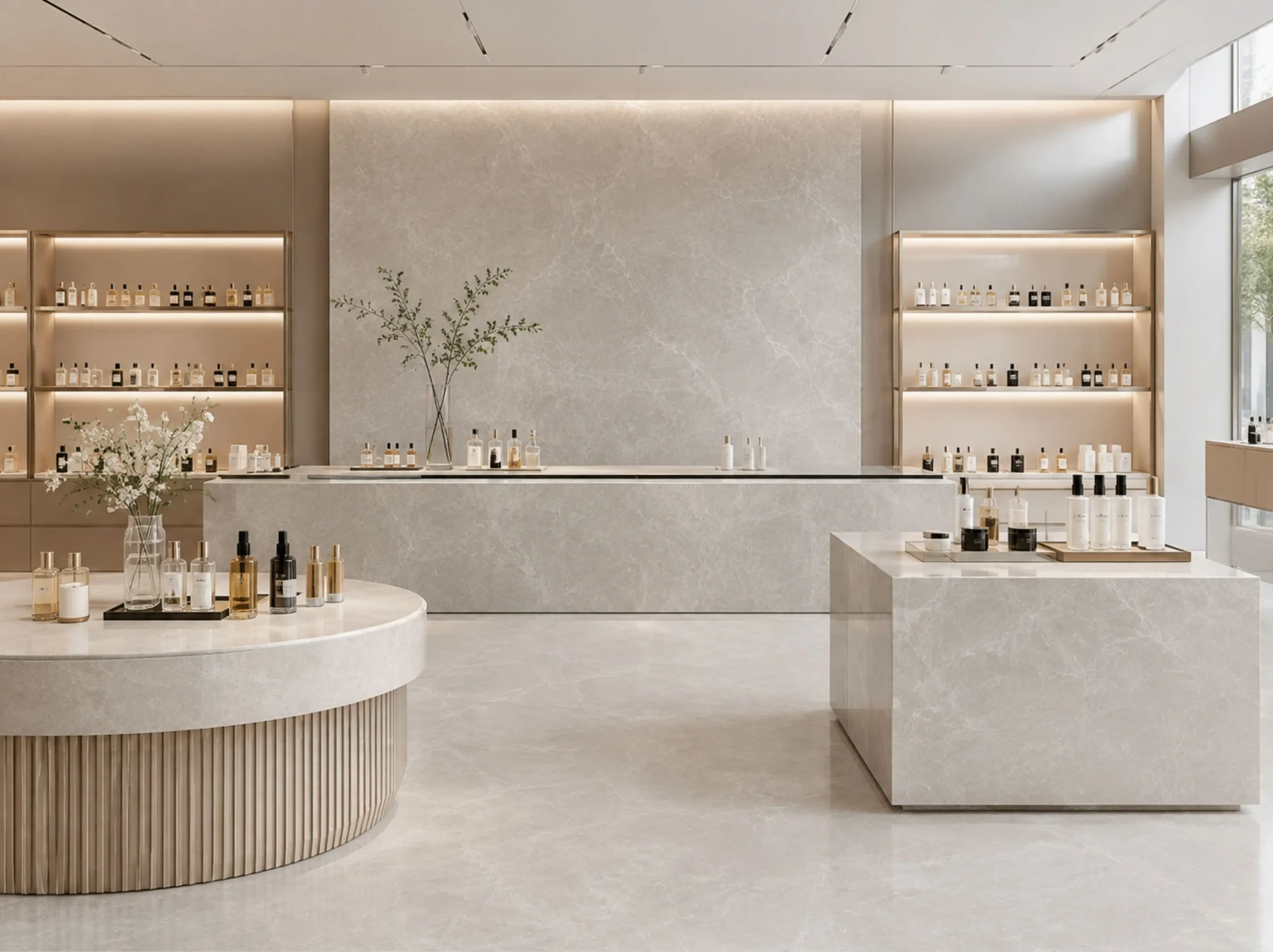 Milan Grey Marble used for cosmetics store counter and feature wall