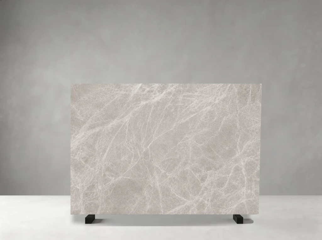Modern Gray Marble slab 01 showing soft light gray tones with delicate white branching veining