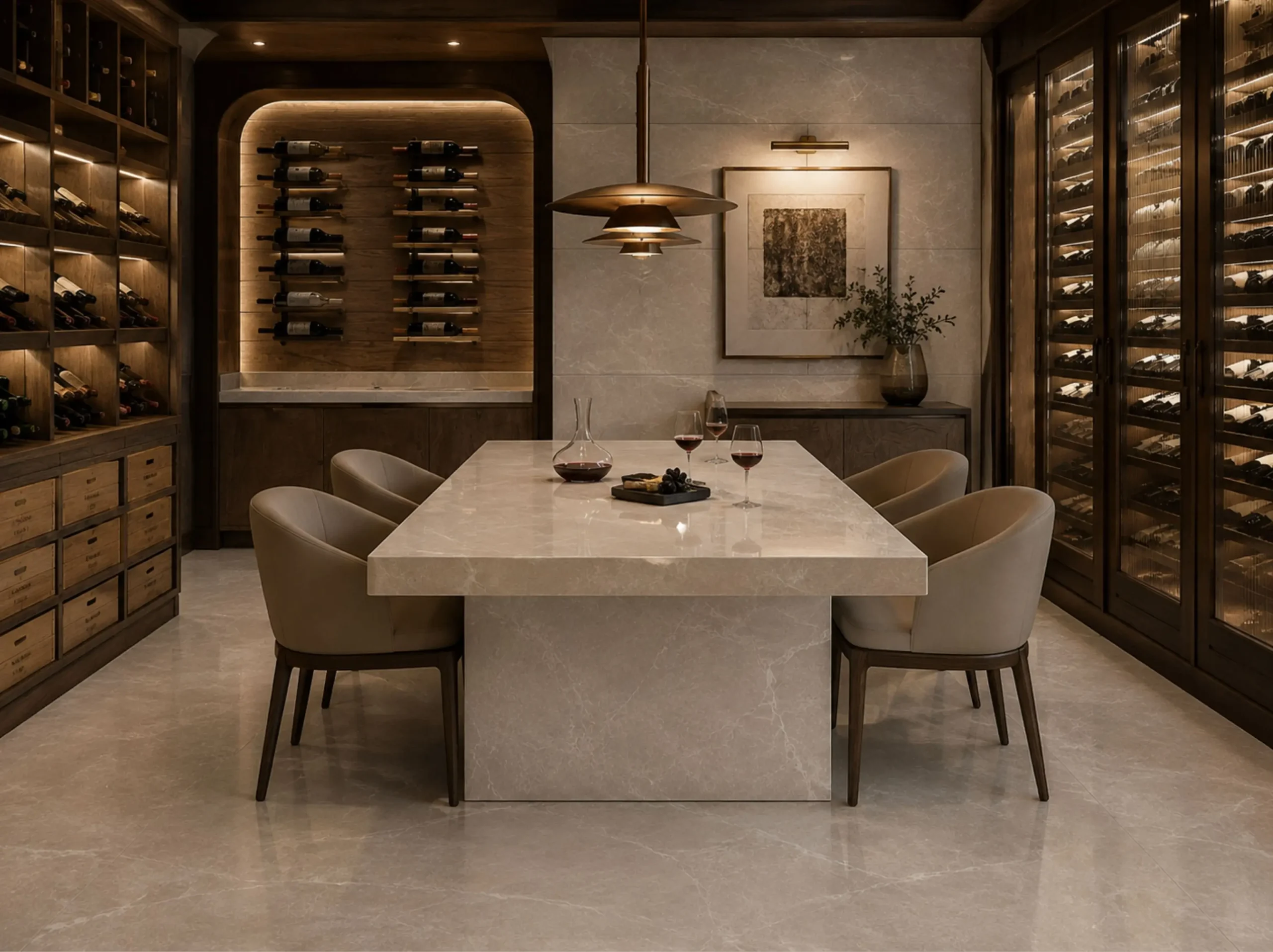 Modern Gray Marble used for wine cellar dining room