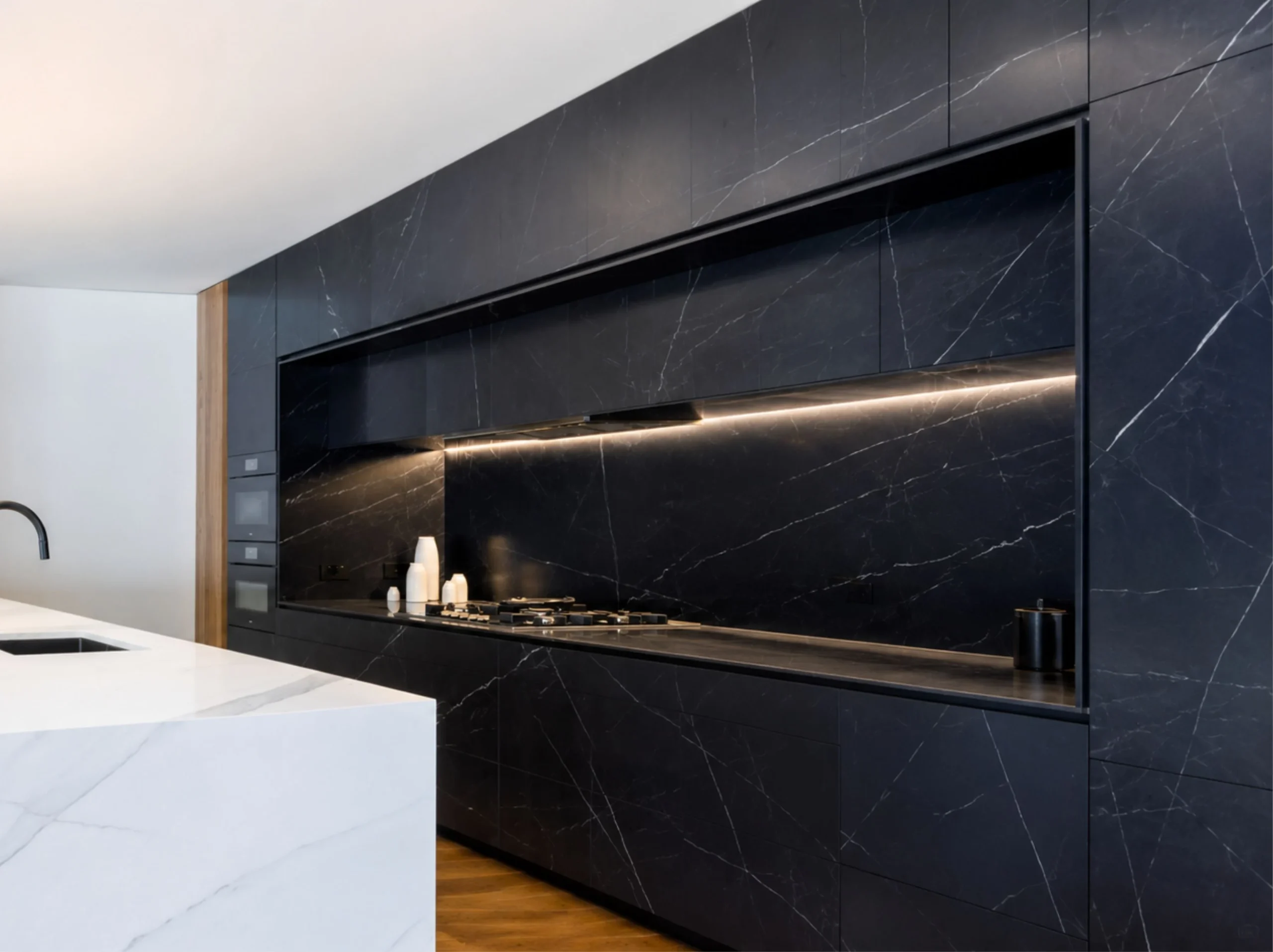 Nero Marquina Marble kitchen backsplash and wall cladding for a luxury interior project