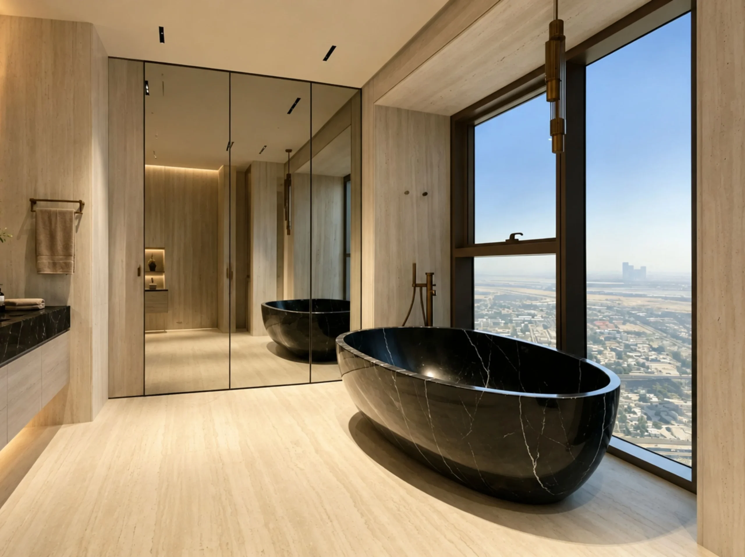Nero Marquina Marble luxury bathroom freestanding bathtub for a luxury interior project