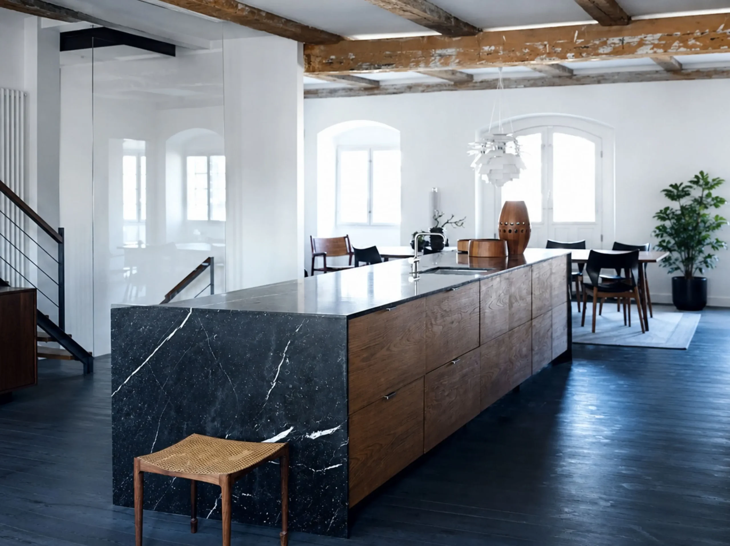 Nero Marquina Marble modern kitchen island countertop for a luxury interior project