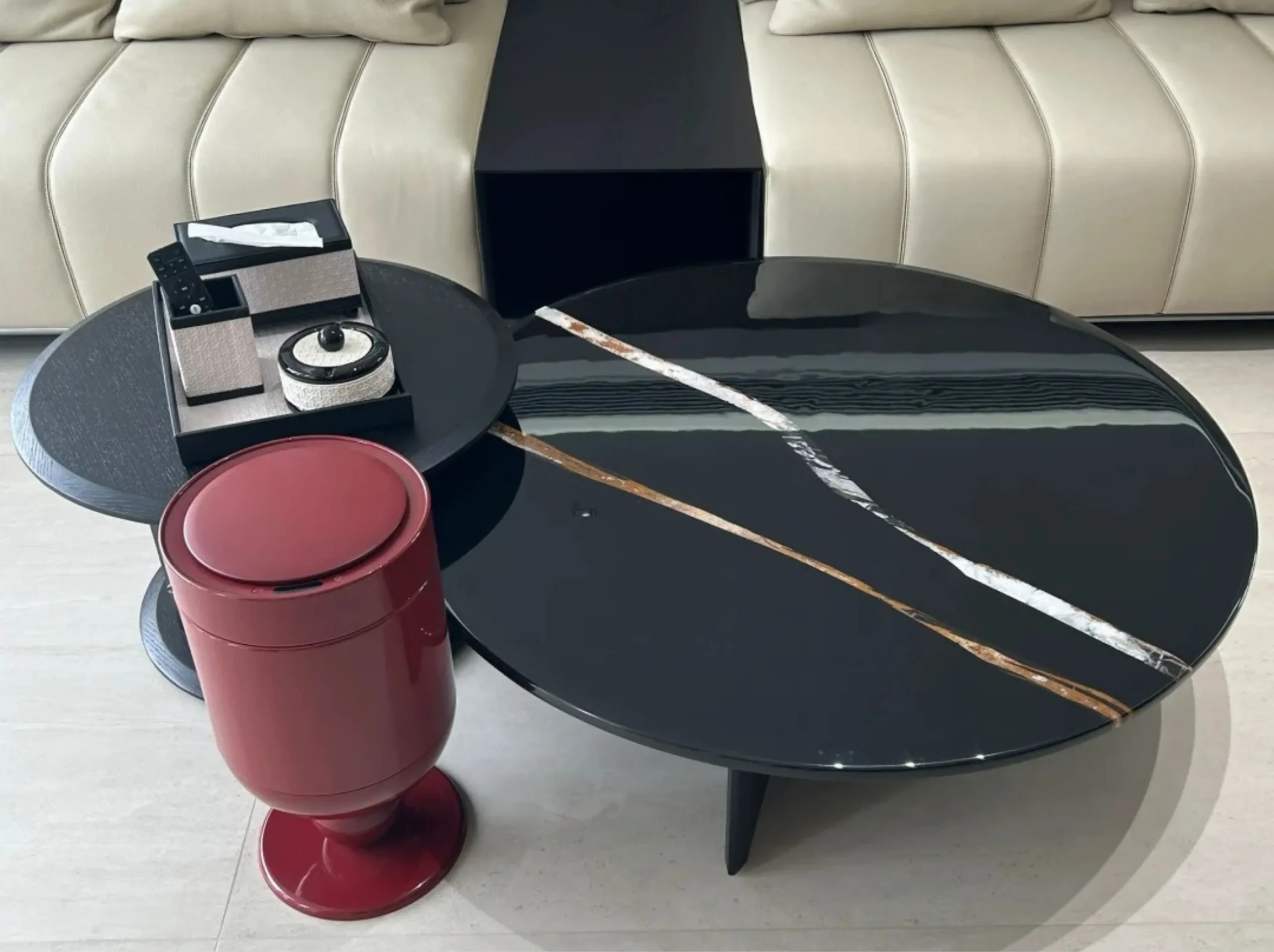 Noir Aziza Marble living room round coffee table for a luxury interior project