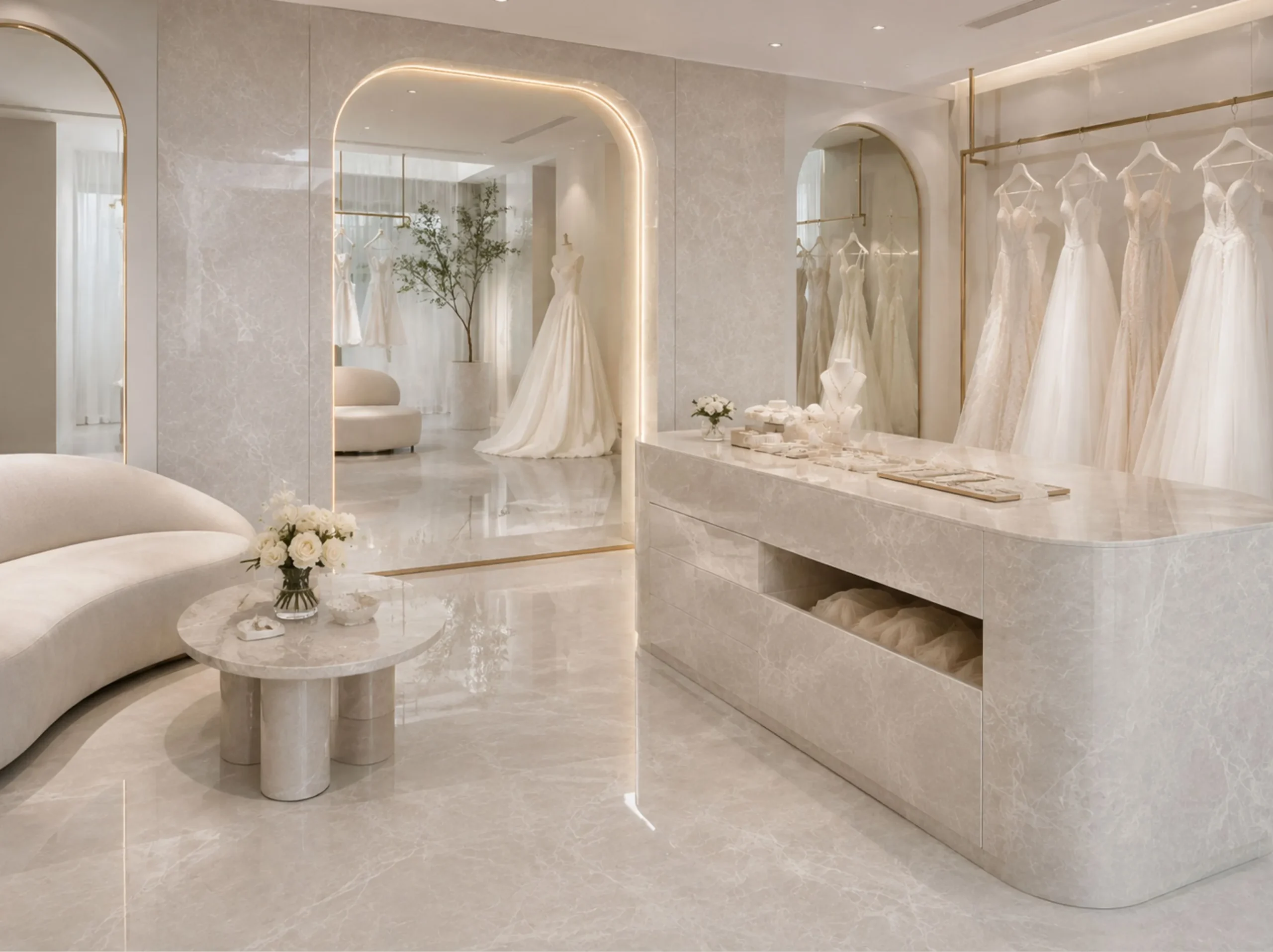 Nordic Grey Marble used for bridal boutique counter and wall