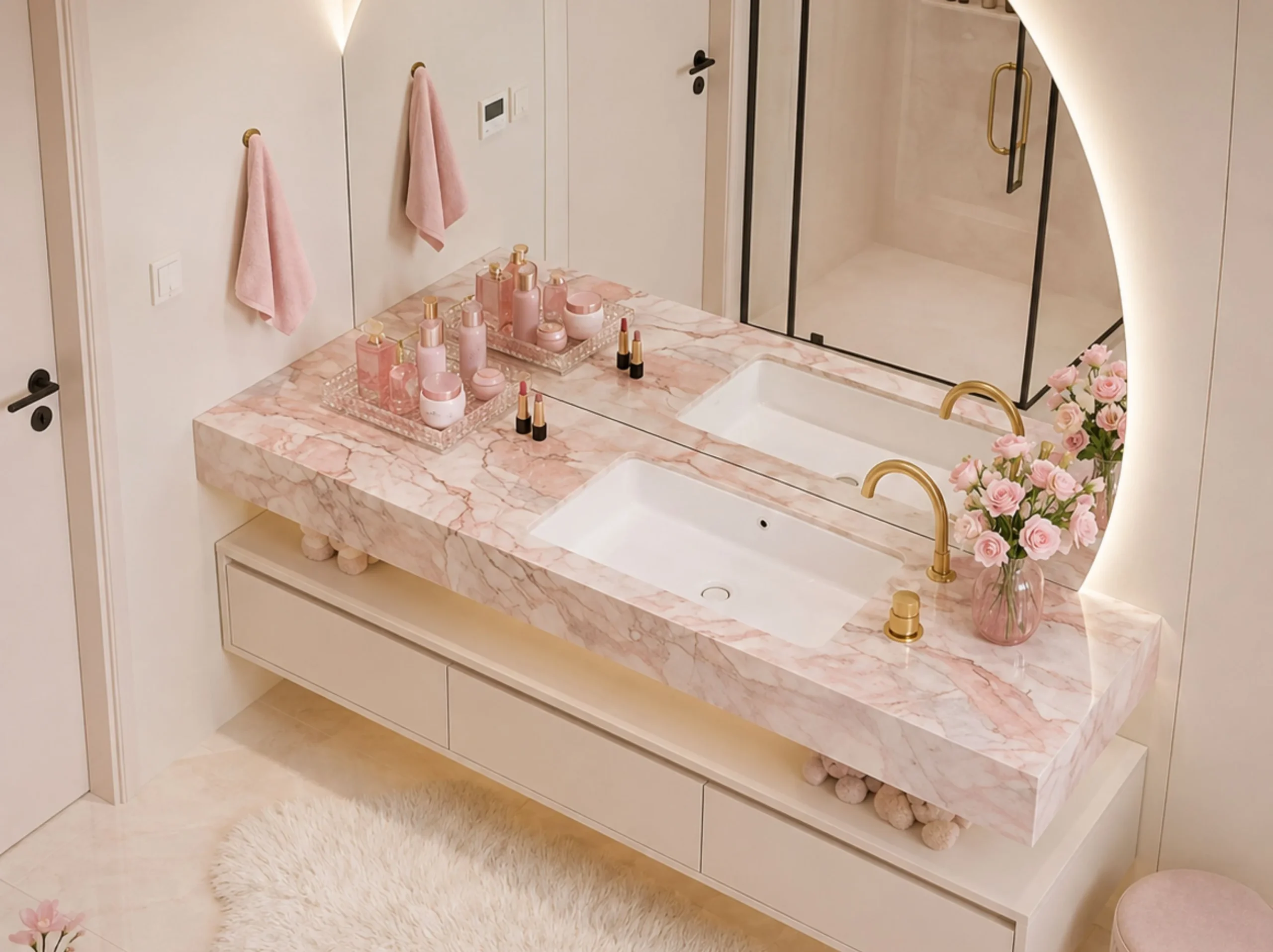 Pinkura Marble Bathroom Vanity Countertop Pinkura Marble application: Pinkura Marble Bathroom Vanity Countertop