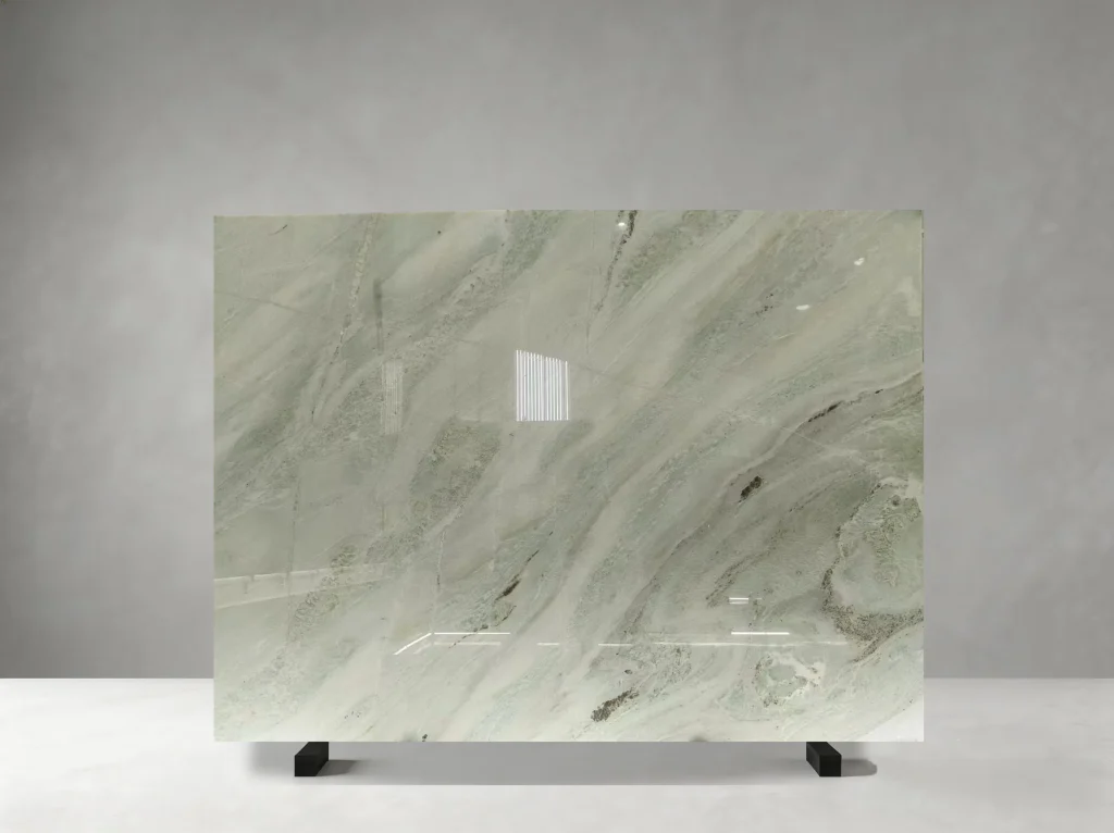 Polished Ethereal Green Marble slab 01 showing natural colour and veining
