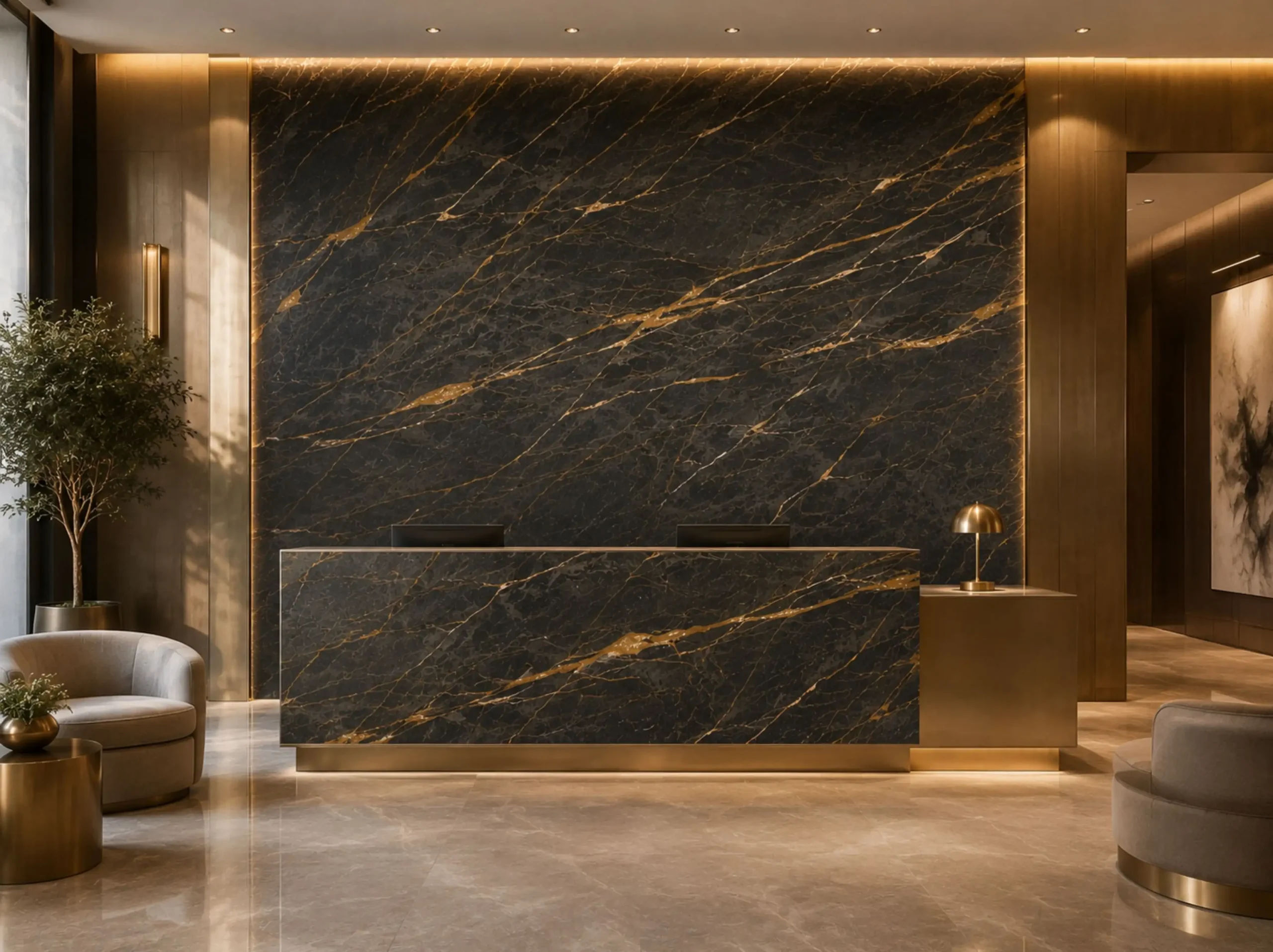 Port Saint Laurent Marble luxury reception desk wall for a luxury interior project