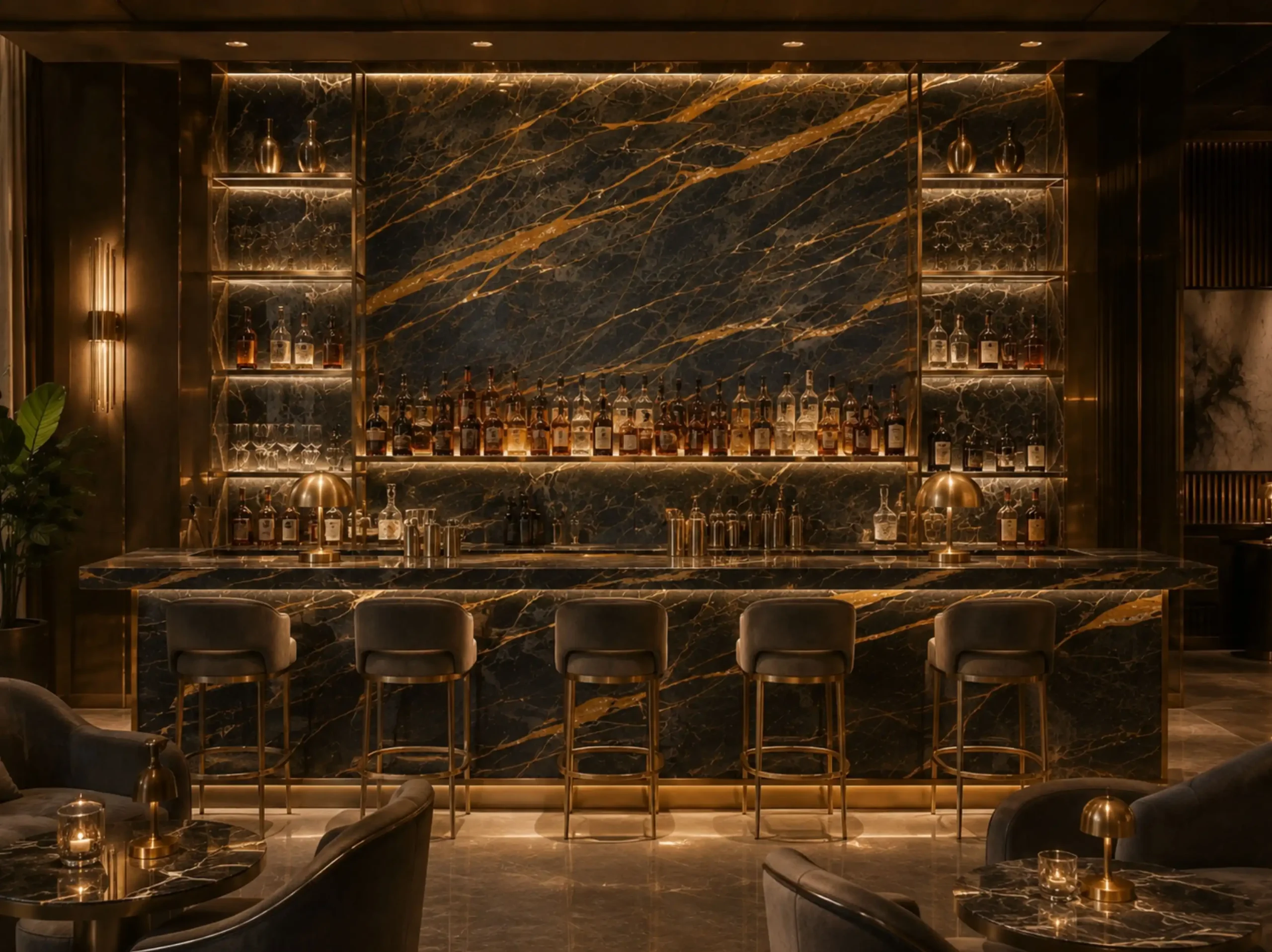 Porto St Laurent Marble luxury bar counter wall for a luxury interior project