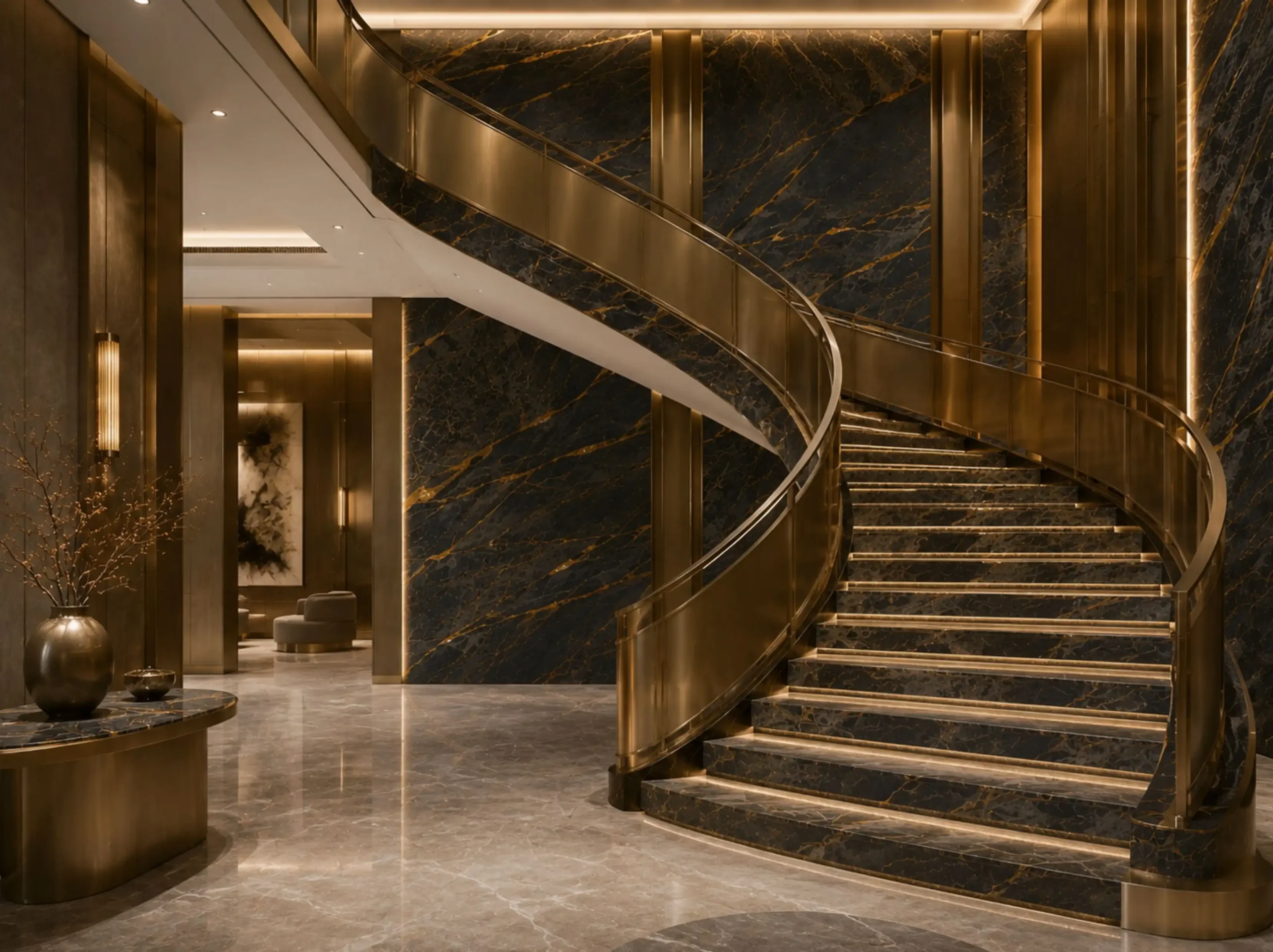 Porto St Laurent Marble luxury staircase wall cladding for a luxury interior project