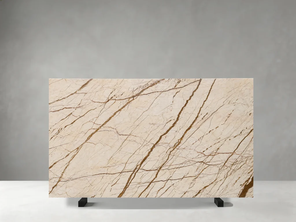 Rich Gold Marble slab with rich beige, honey-gold and warm brown tones with layered natural veining