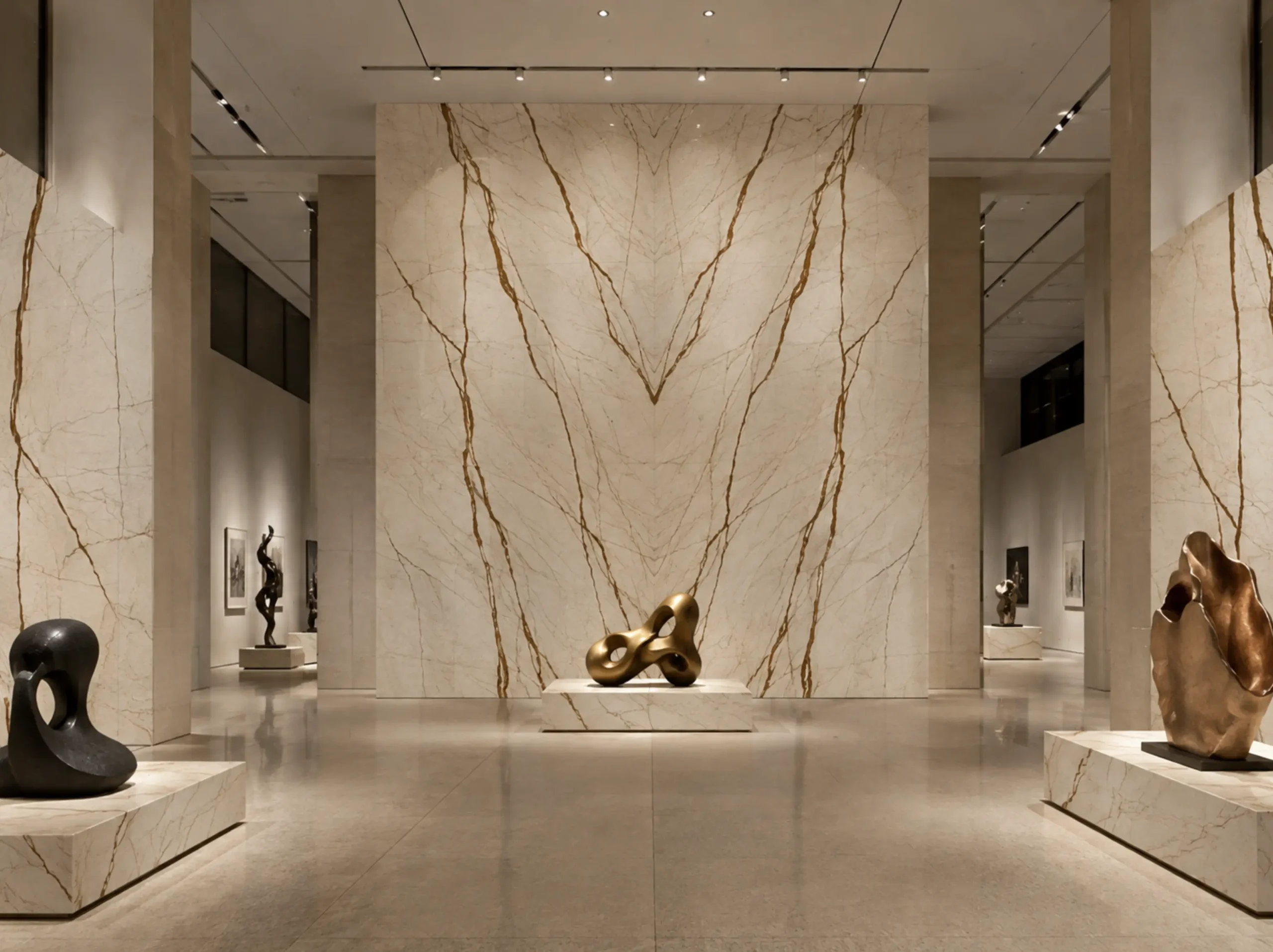 Sofita Golden Marble art gallery bookmatched feature wall for a luxury interior project