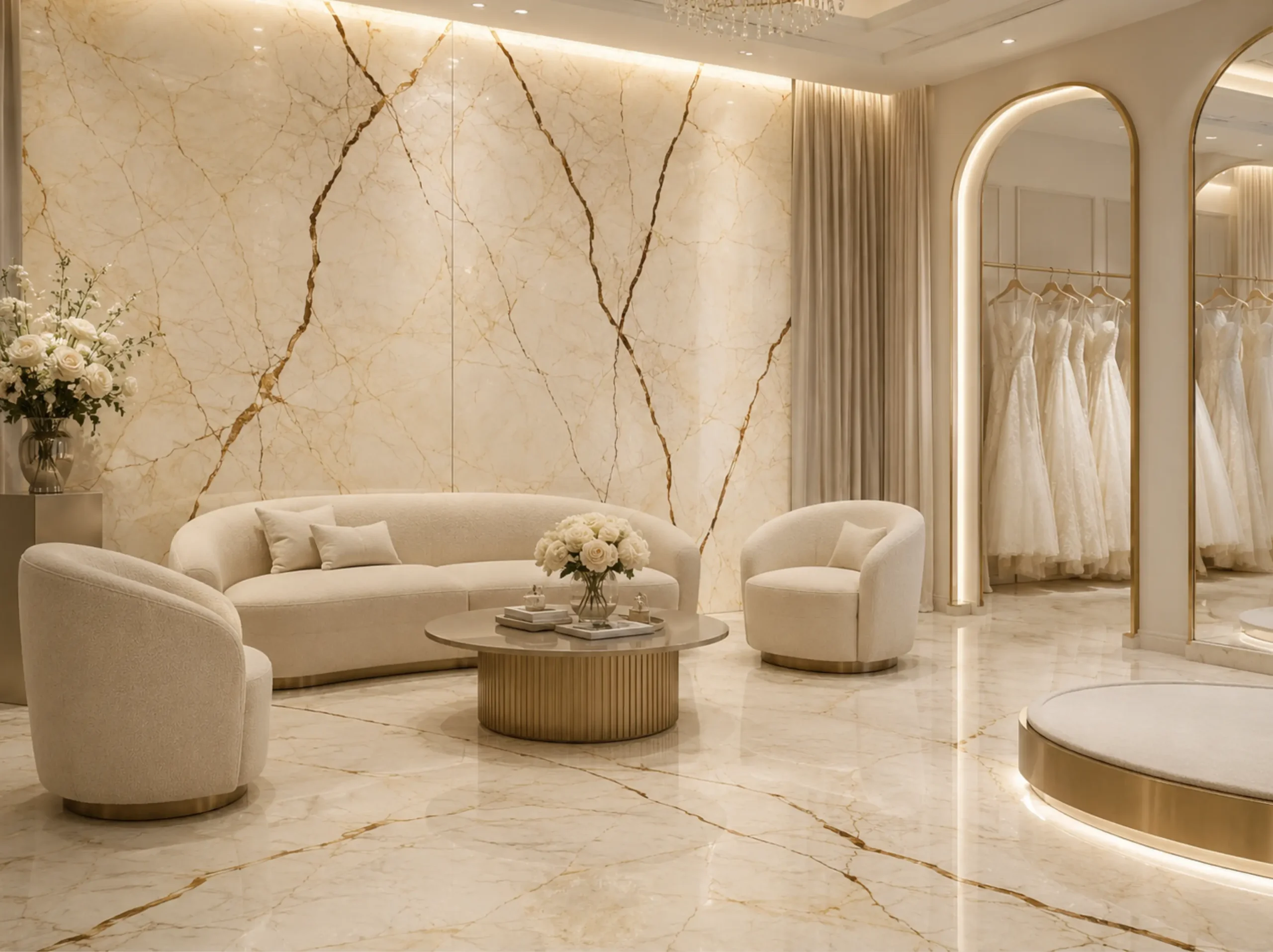 Sofitel Gold Marble bridal boutique lounge for a luxury interior project