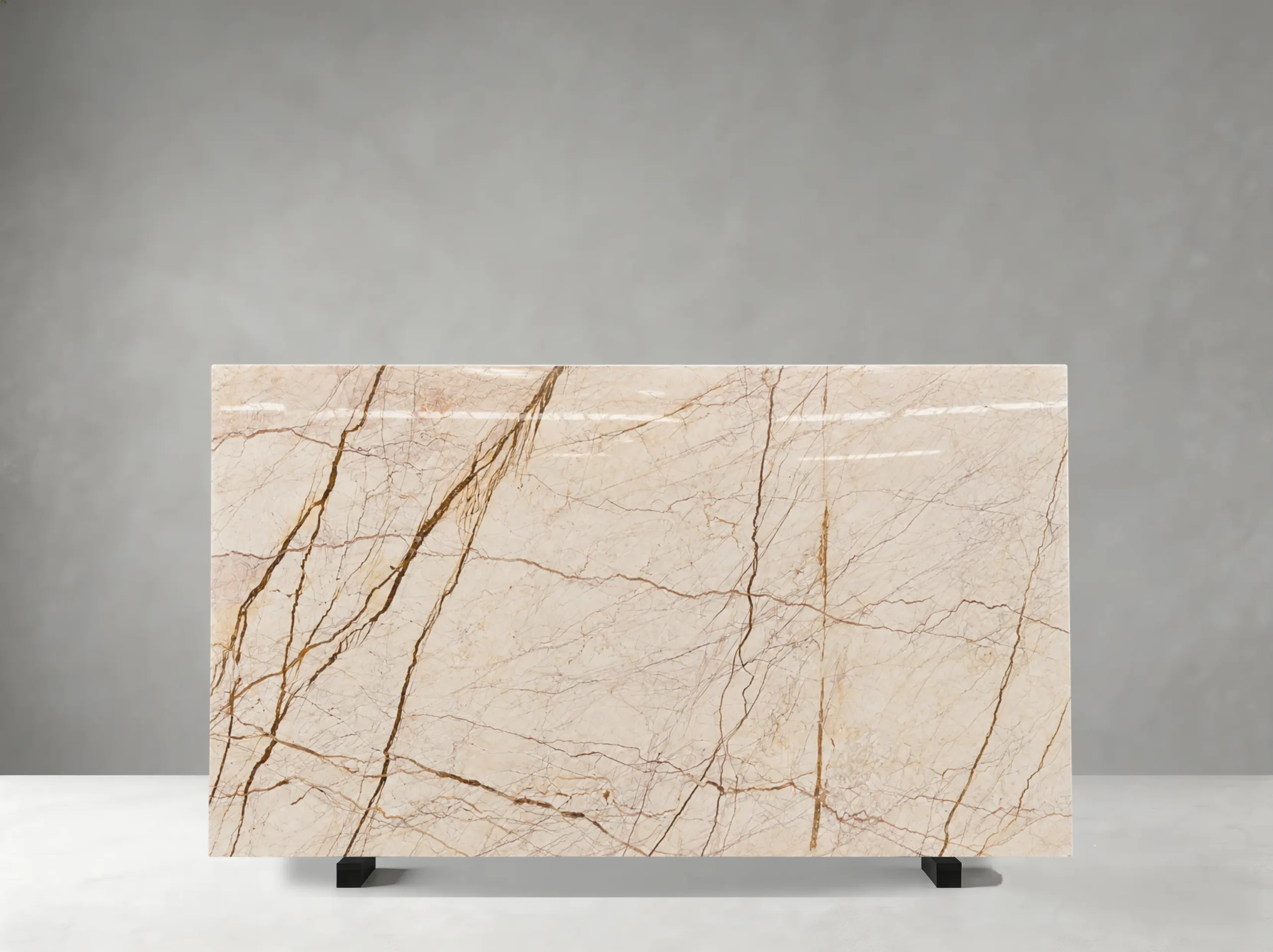 Sofitel Golden Marble full slab showing warm beige and luminous golden tones with fine brown veins and soft clouding