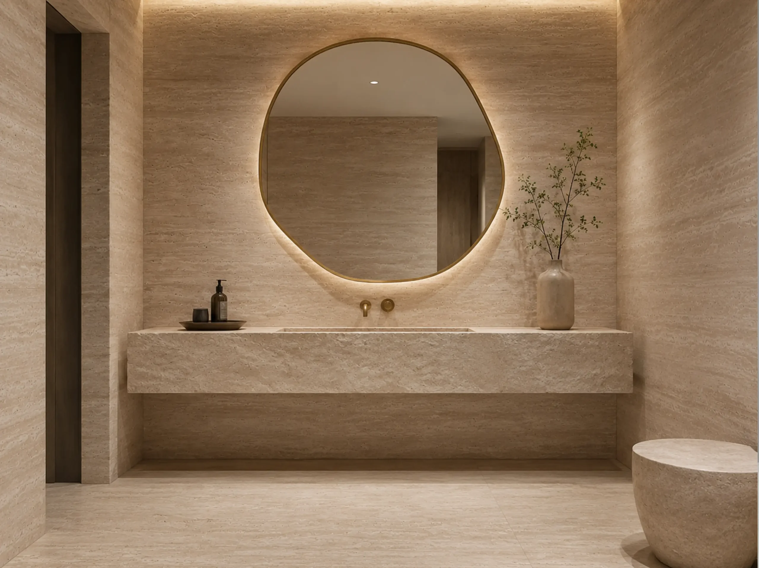 Travertino Navone used for bathroom vanity wall and floor
