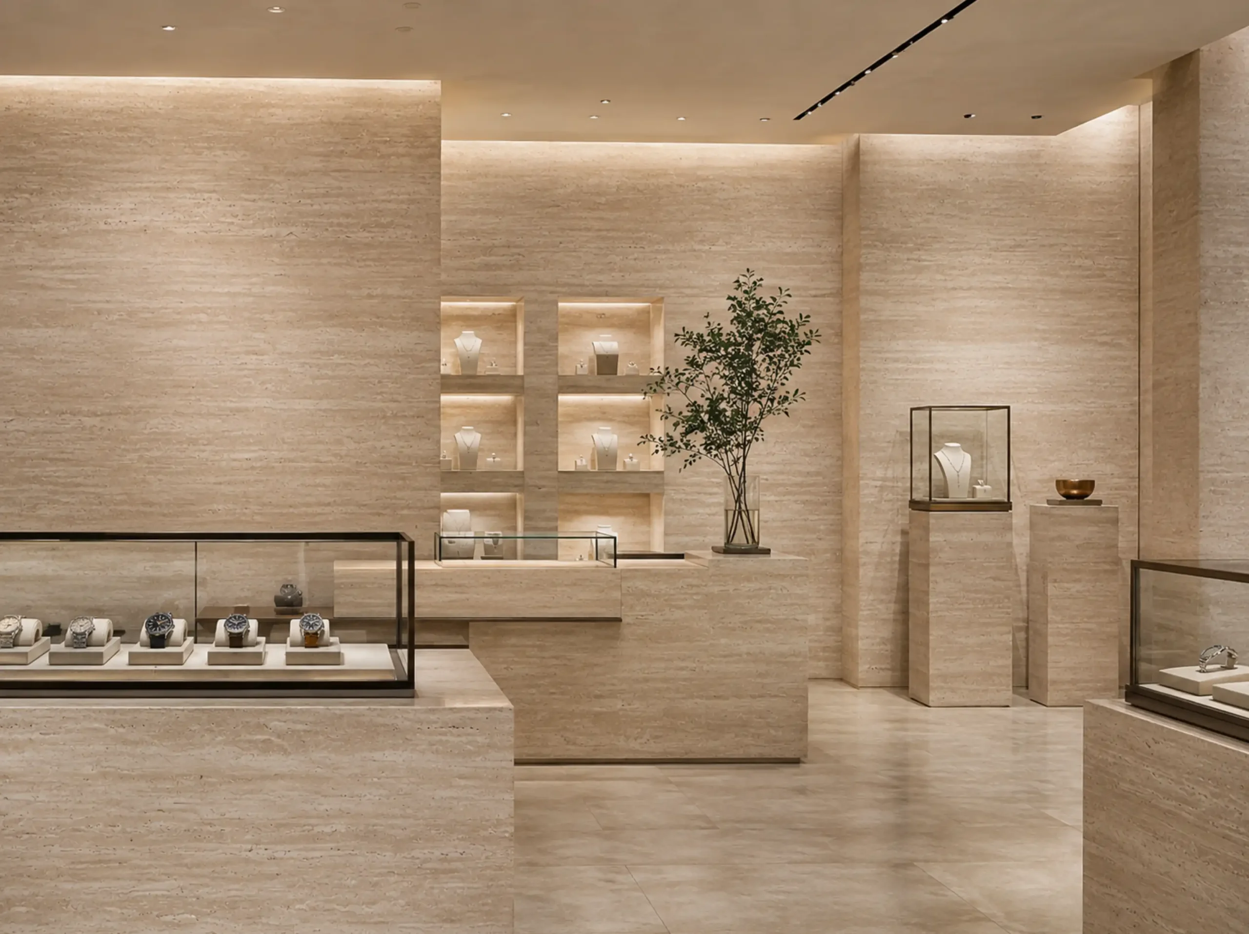 Travertino Navone used for luxury jewelry store interior