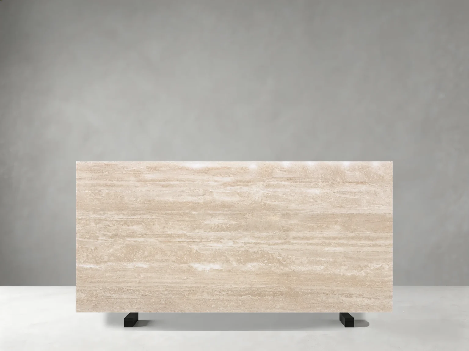 Travertino Navone slab 01 showing warm ivory-beige tones with elegant natural movement and refined surface character