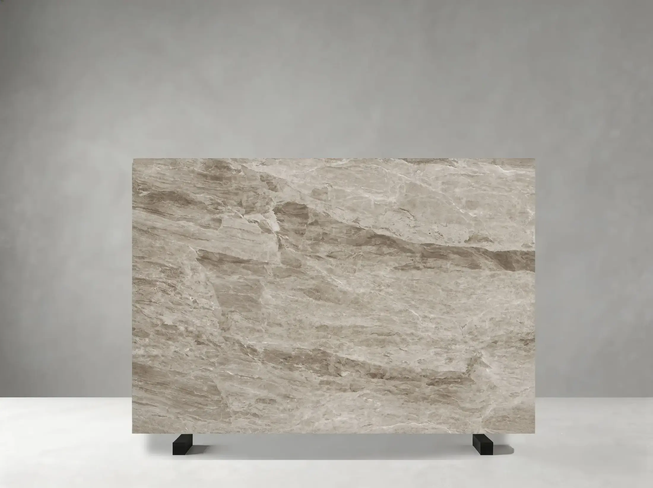 Turkish Daino Marble polished slab with beige grey field and sweeping cloudy cream layers