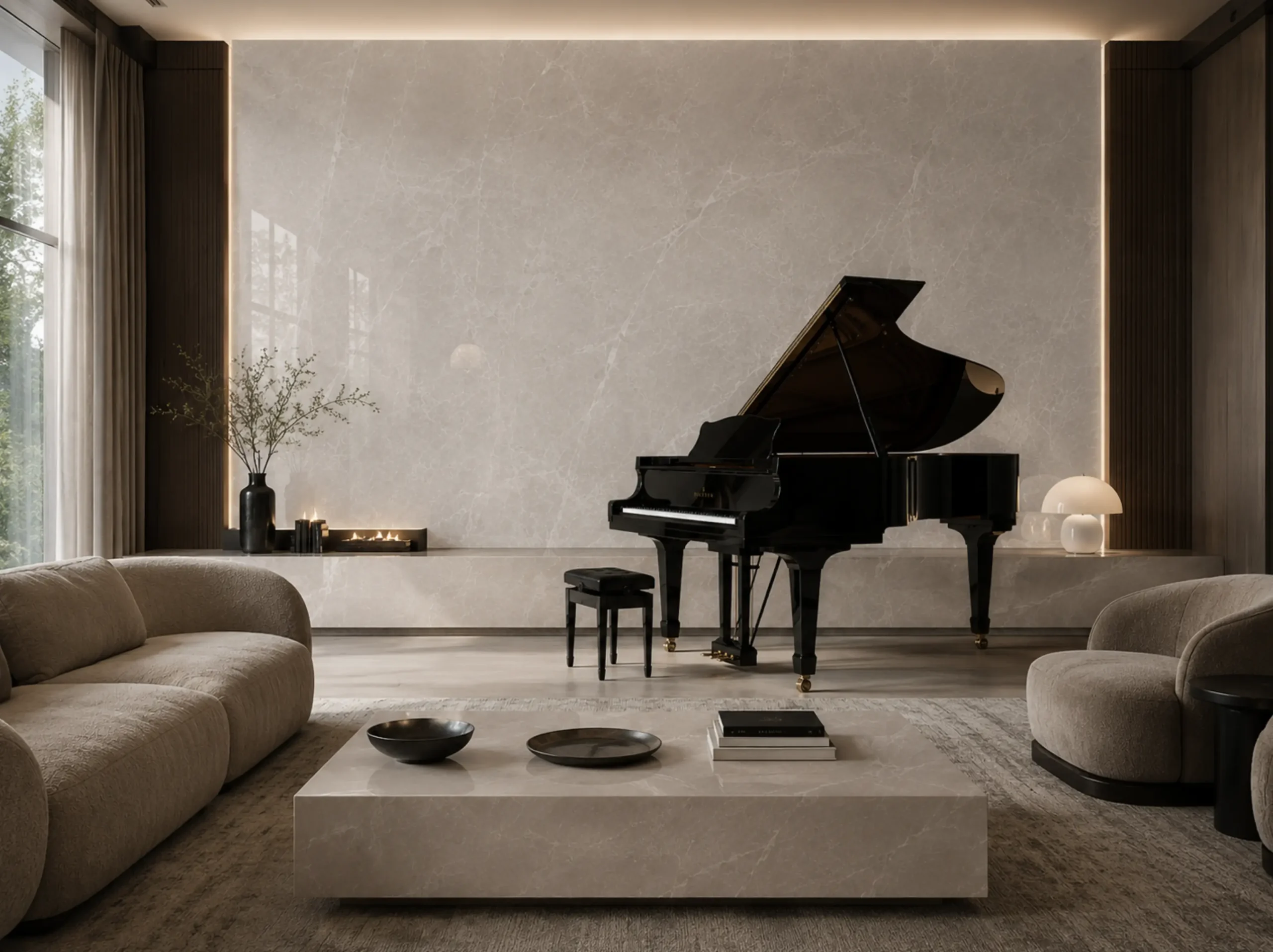 Turkish Isparta Grey Marble used for living room piano feature wall