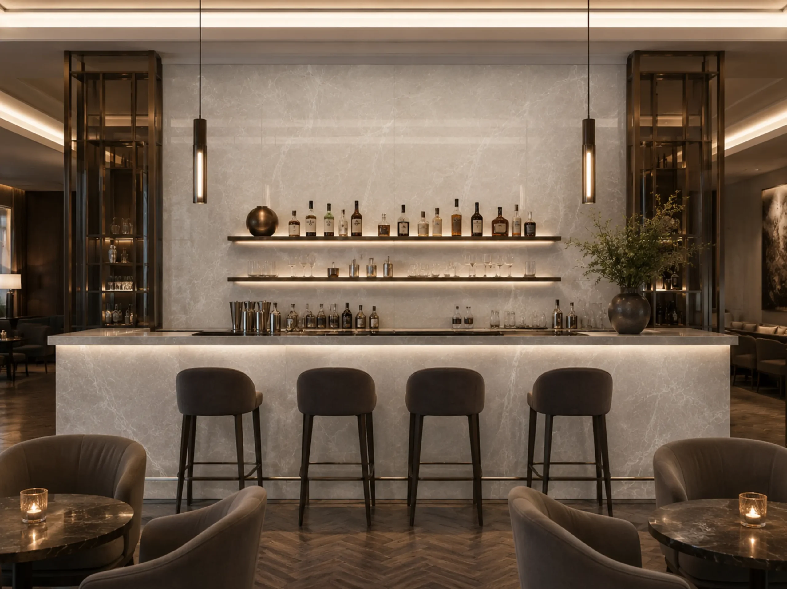 Turkish Isparta Grey Marble used for luxury bar counter feature wall