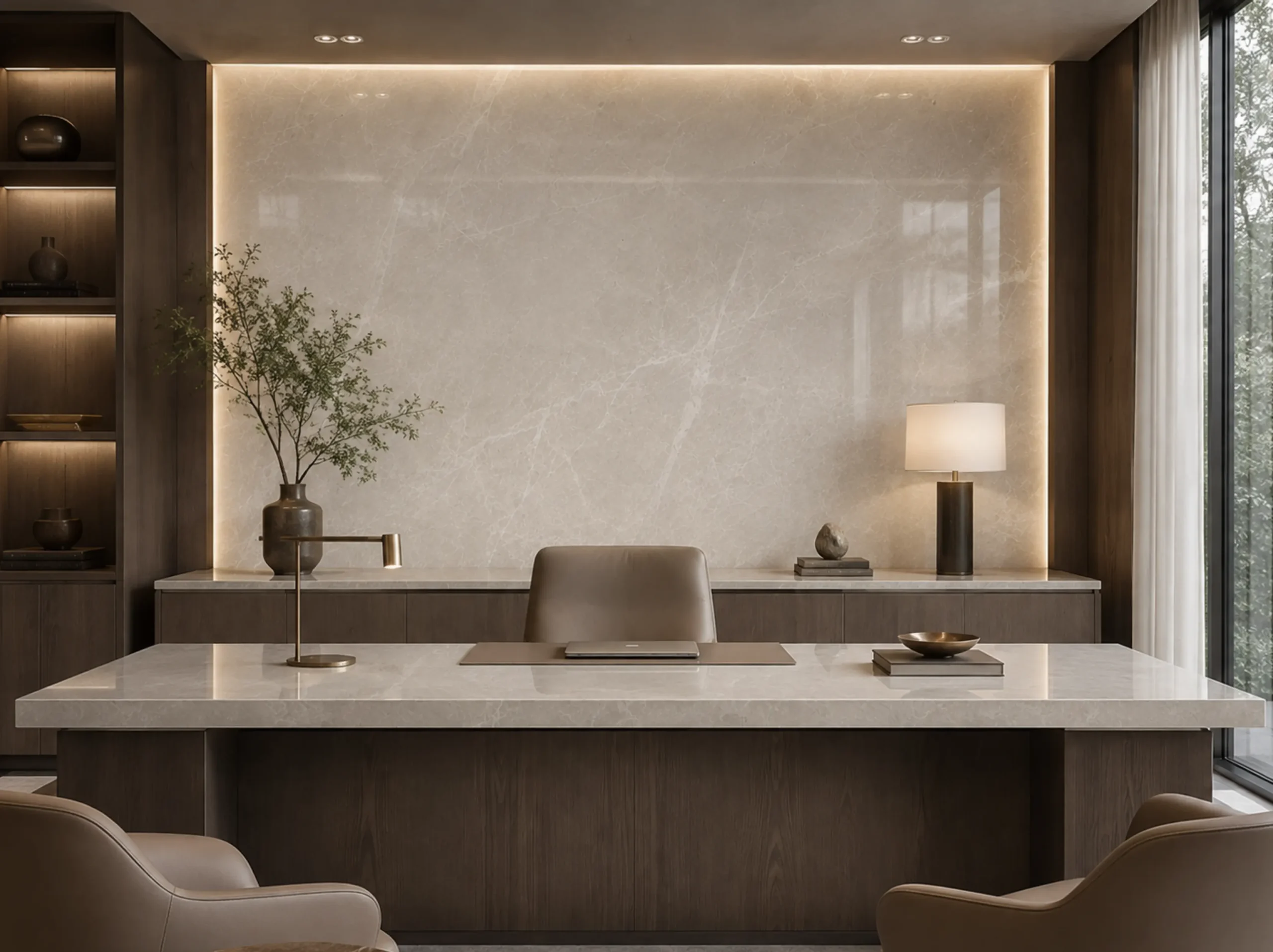 Turkish Modern Grey Marble used for executive office feature wall desk