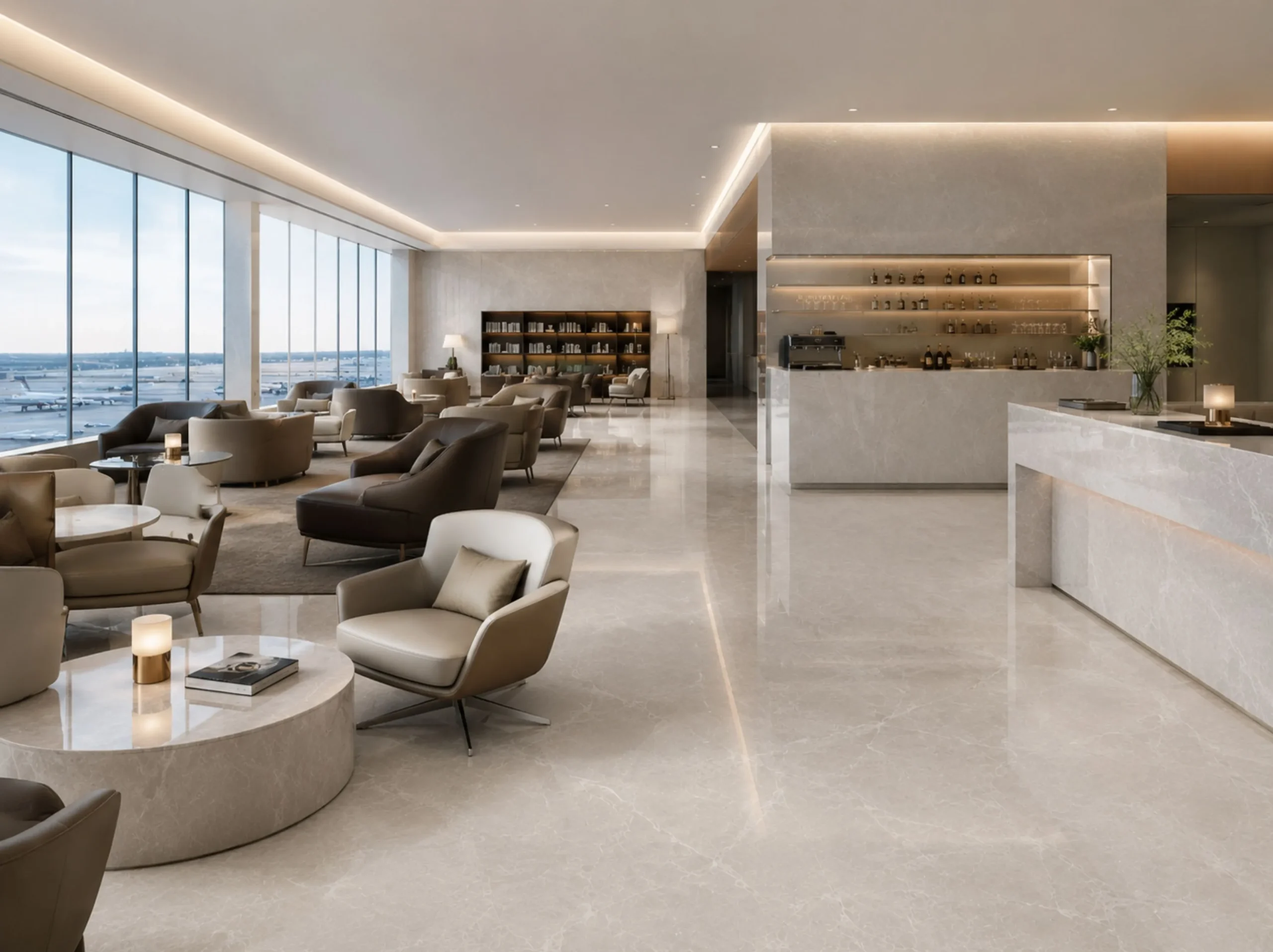 Turkish Nordic Grey Marble used for airport lounge bar and floor