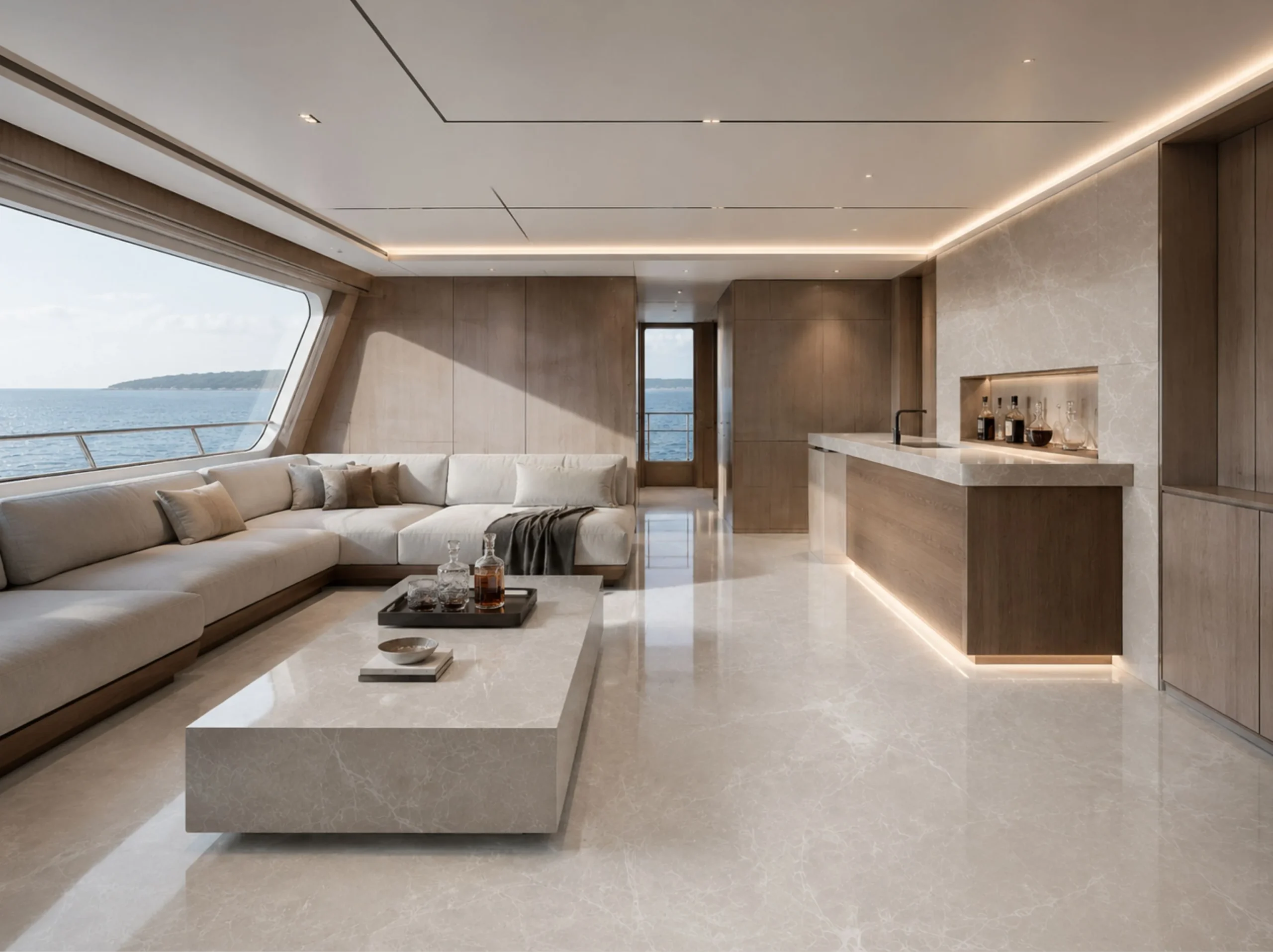 Turkish Nordic Grey Marble used for luxury yacht lounge and bar