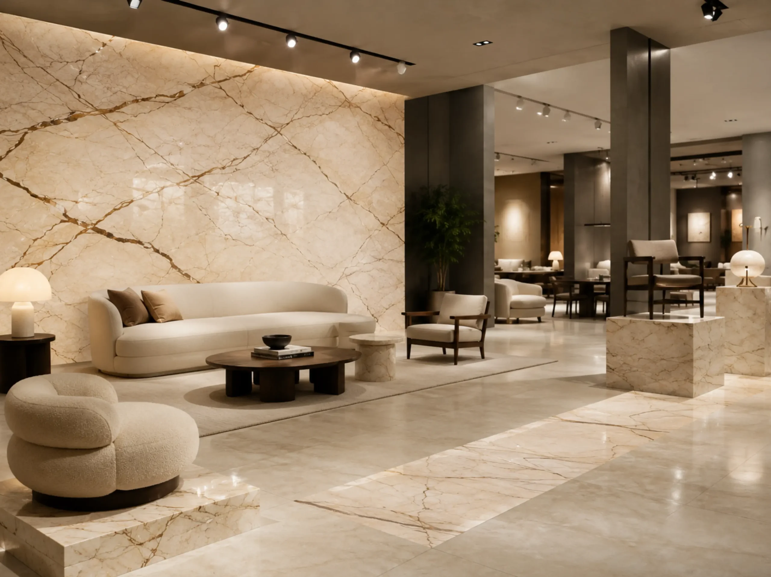 Turkish Sofitel Gold Marble luxury showroom feature wall for a luxury interior project