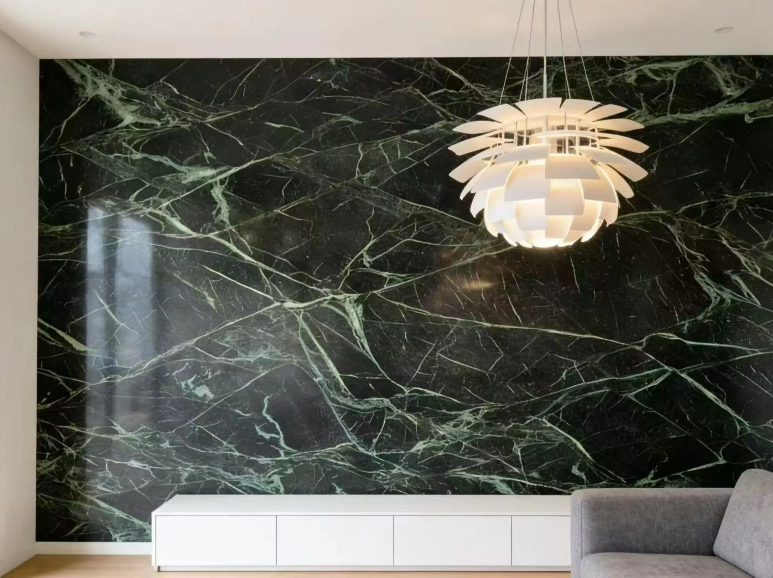 Verde Alpi Marble living room feature wall application
