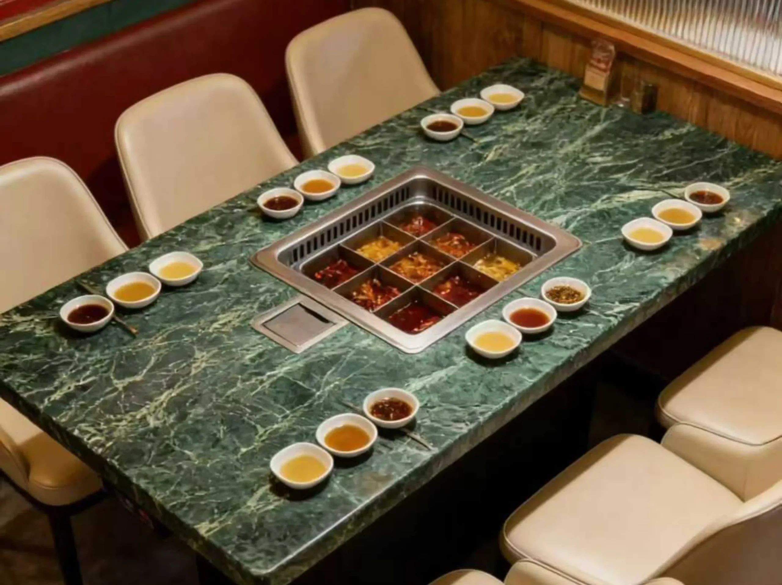 Verde Alpi Scuro Marble restaurant tabletop application
