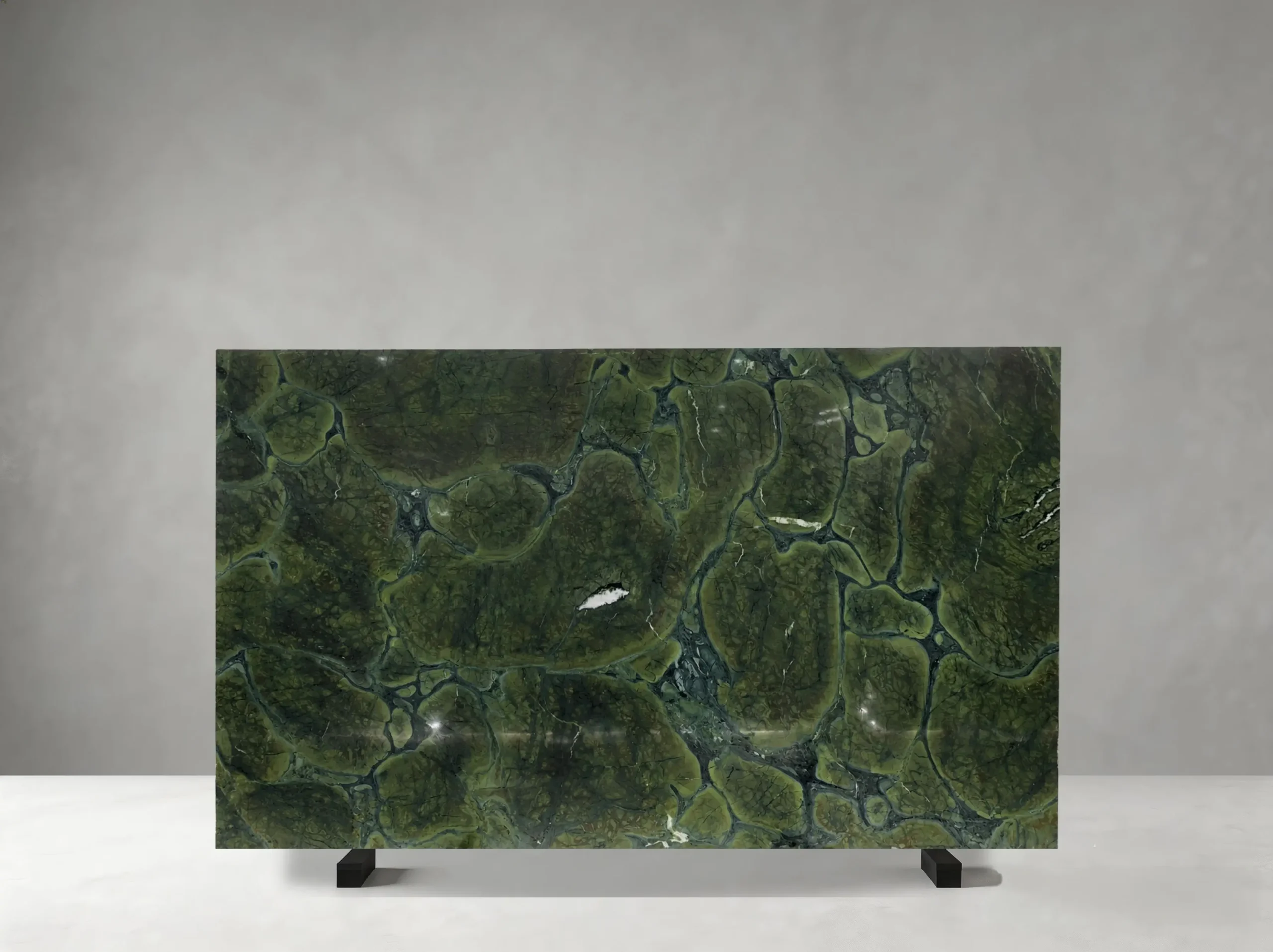 Vitoria Regia Green Quartzite polished slab 01 showing organic mosaic-like cells with layered natural contours