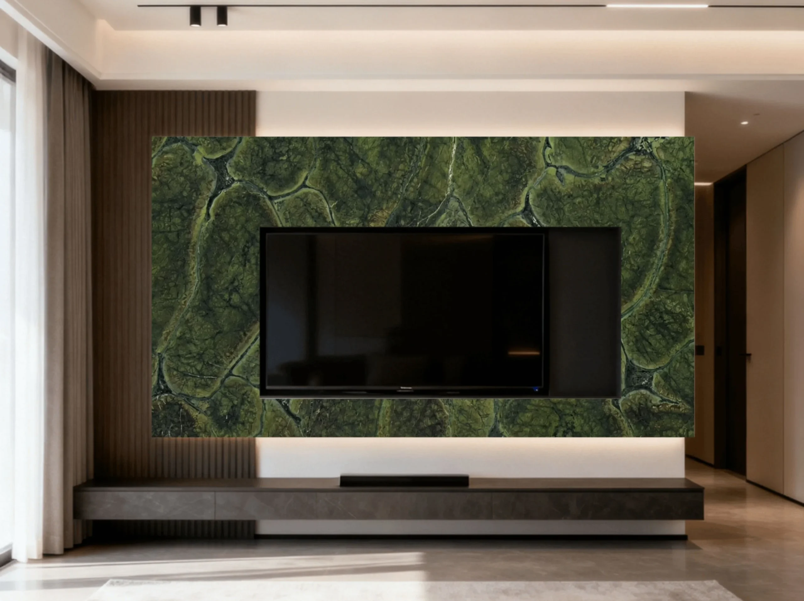 Vitoria Regia Green Quartzite tv feature wall application