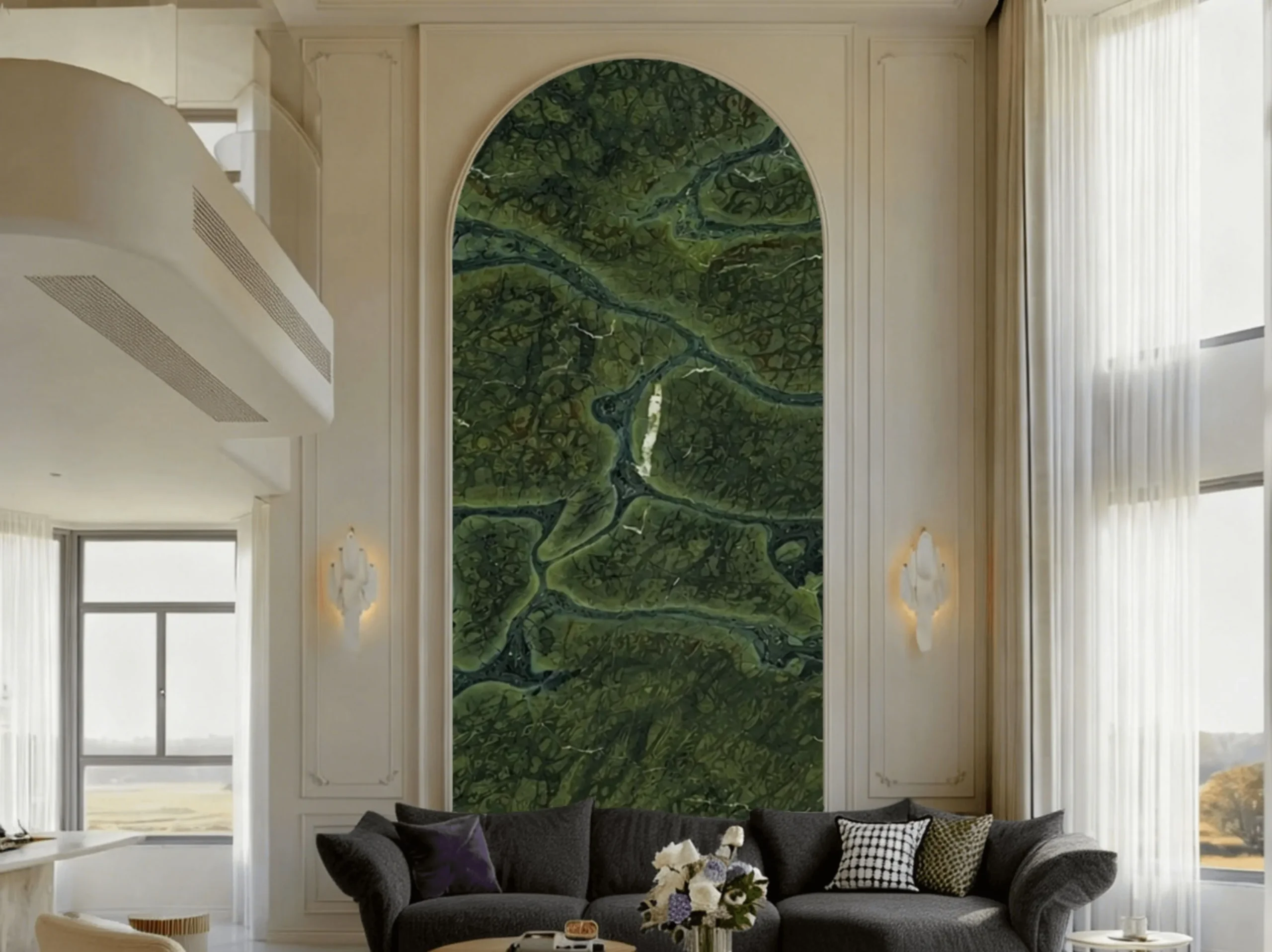 Vitoria Regia Quartzite arched living room feature wall application