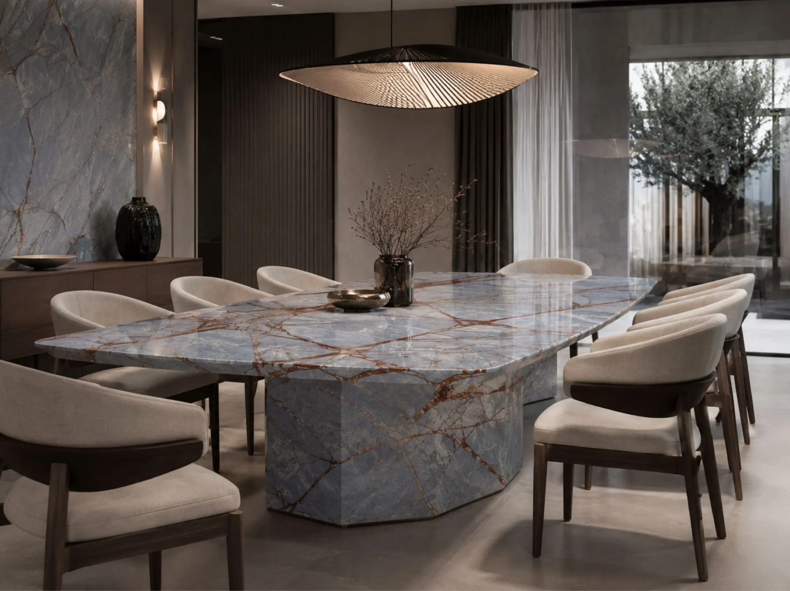 Winter River Marble dining table for a luxury interior project