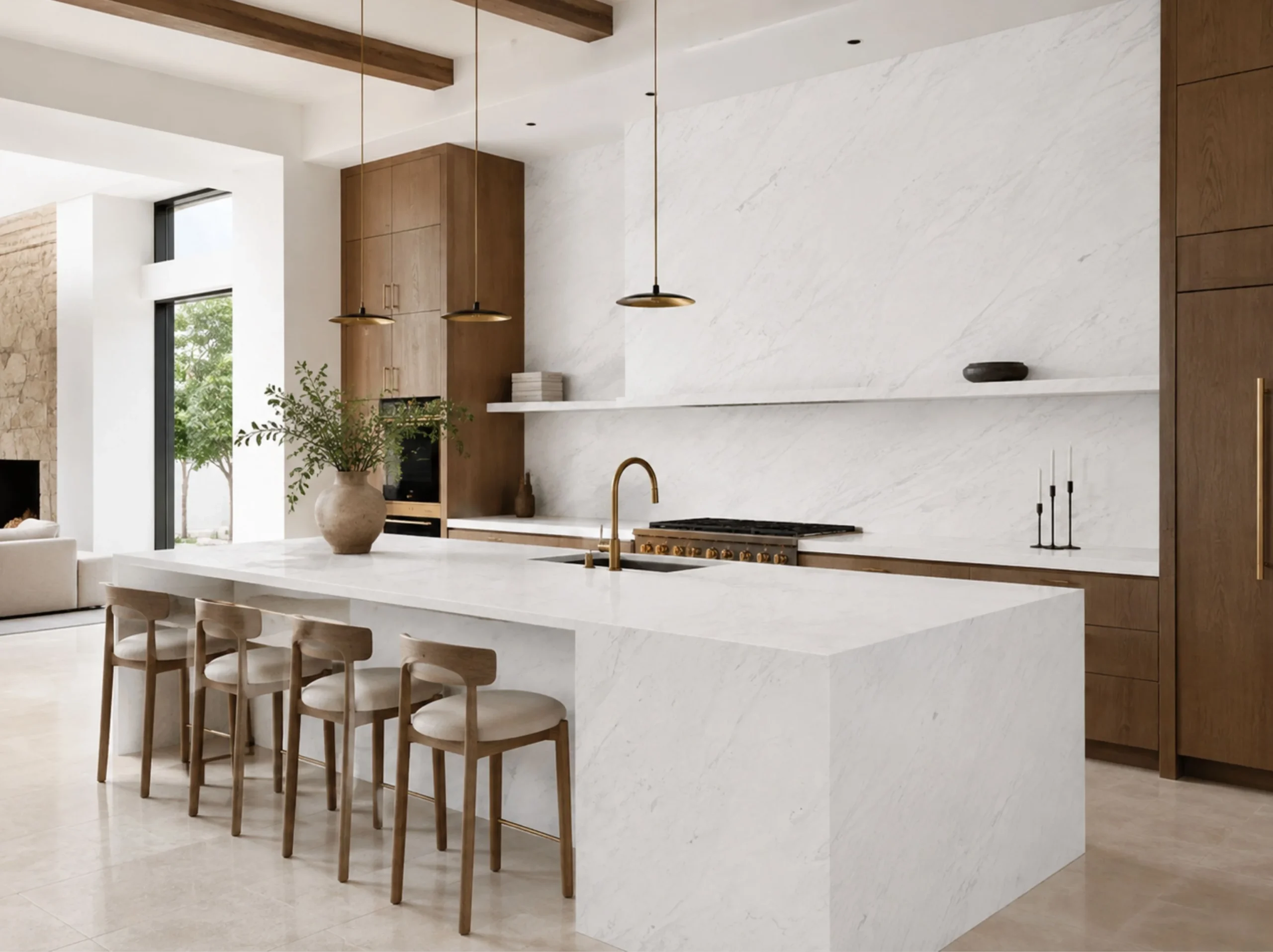 Ariston Marble kitchen island full height backsplash Ariston Marble in kitchen island full height backsplash