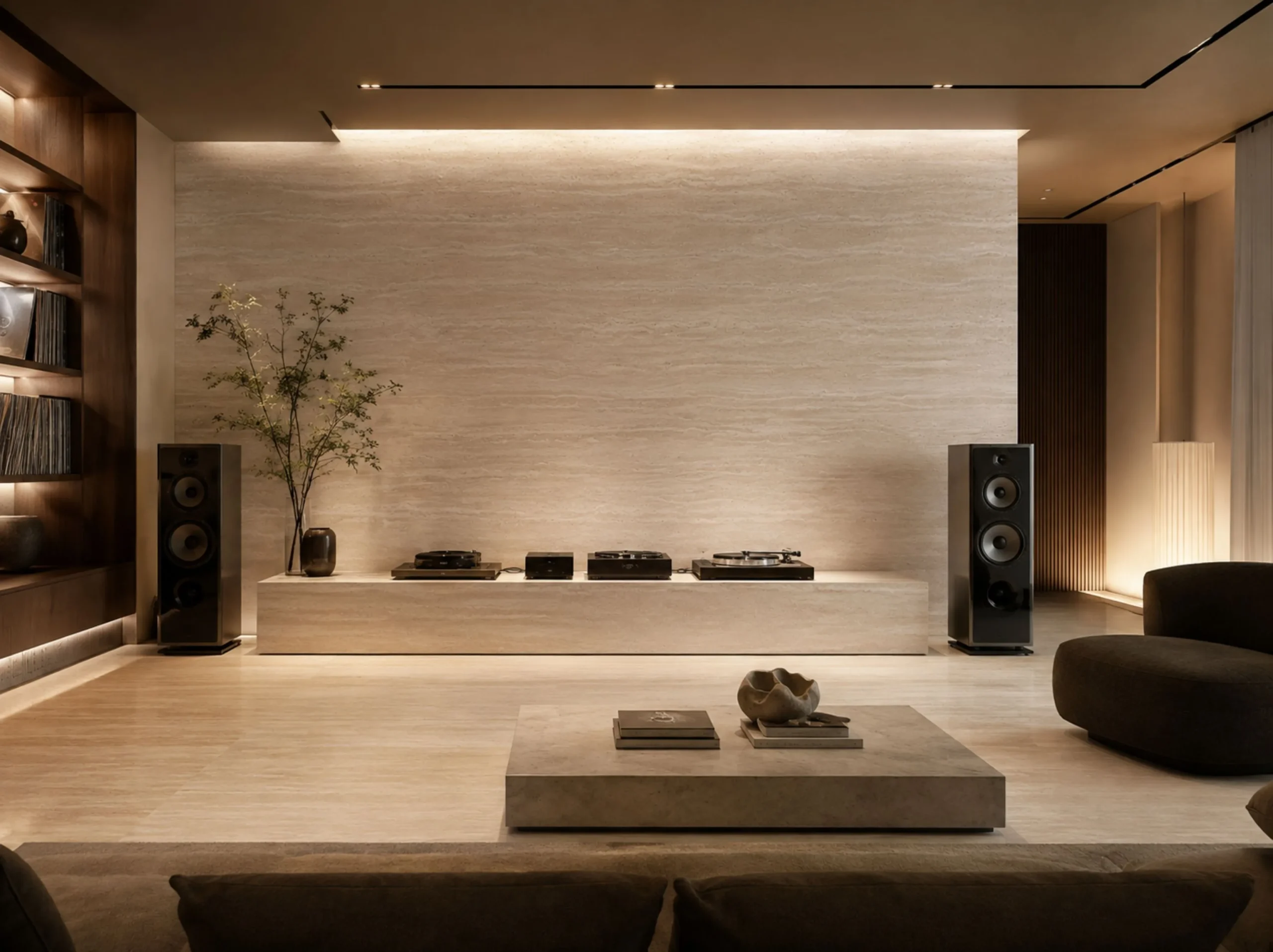 Classico In Falda Travertine luxury music lounge feature wall Classico In Falda Travertine application in luxury music lounge feature wall