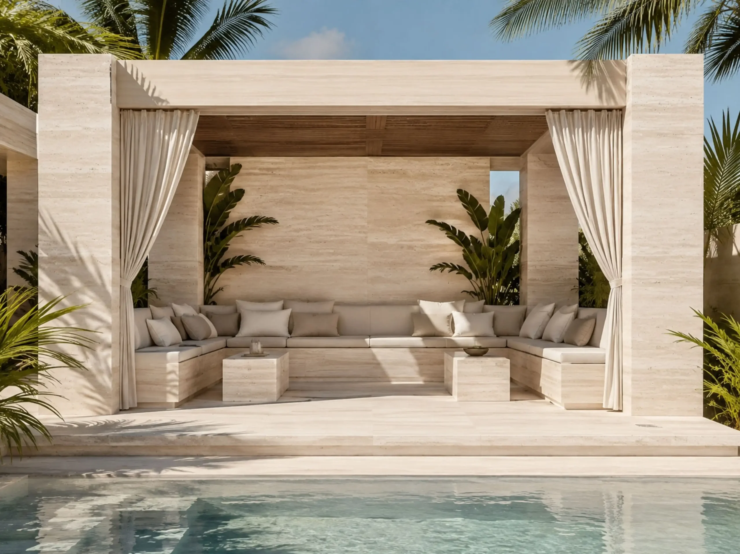 Classico In Falda Travertine outdoor pool cabana Classico In Falda Travertine used for outdoor pool cabana