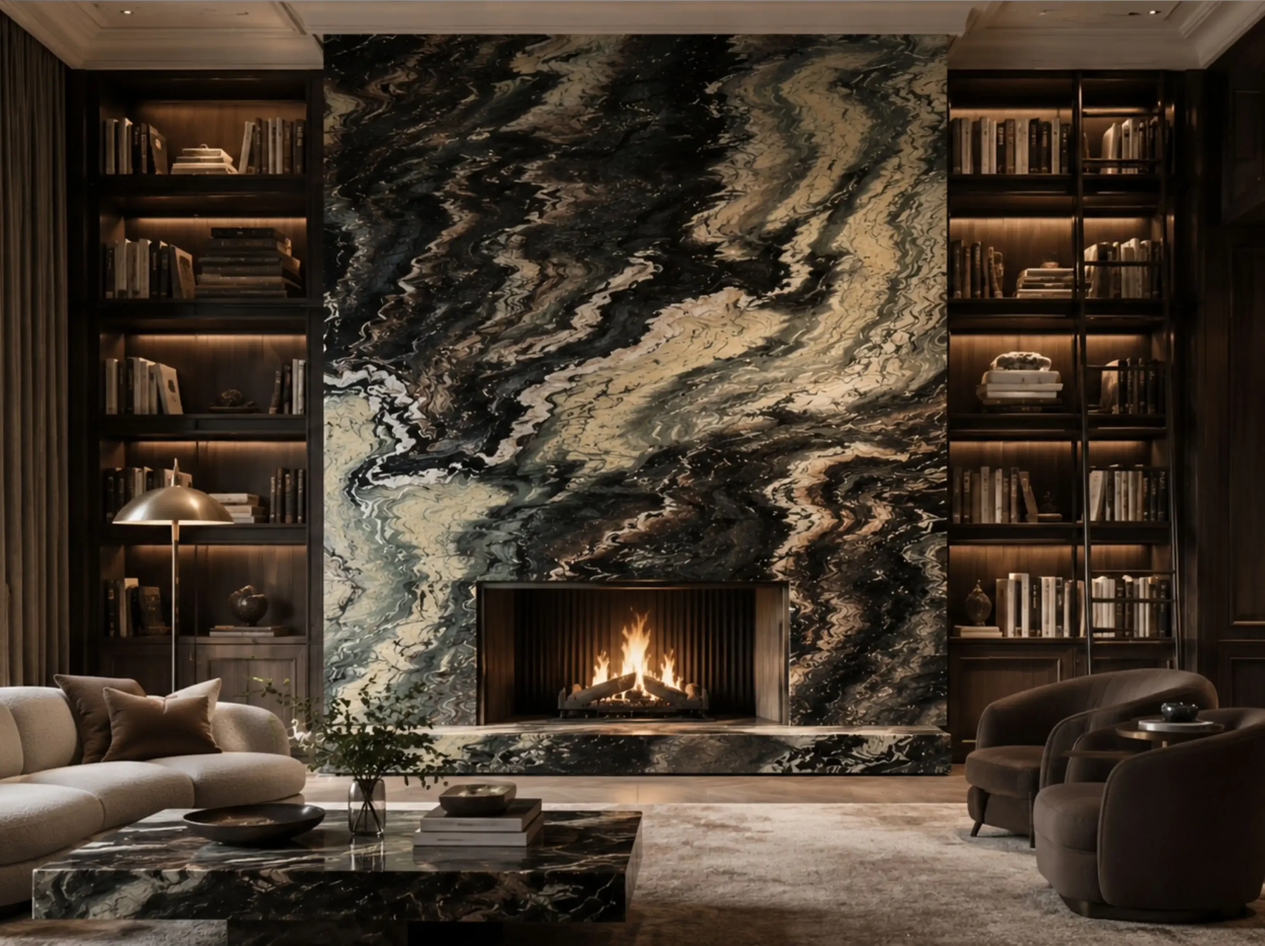 Red Luana Marble living room fireplace feature wall Red Luana Marble in living room fireplace feature wall