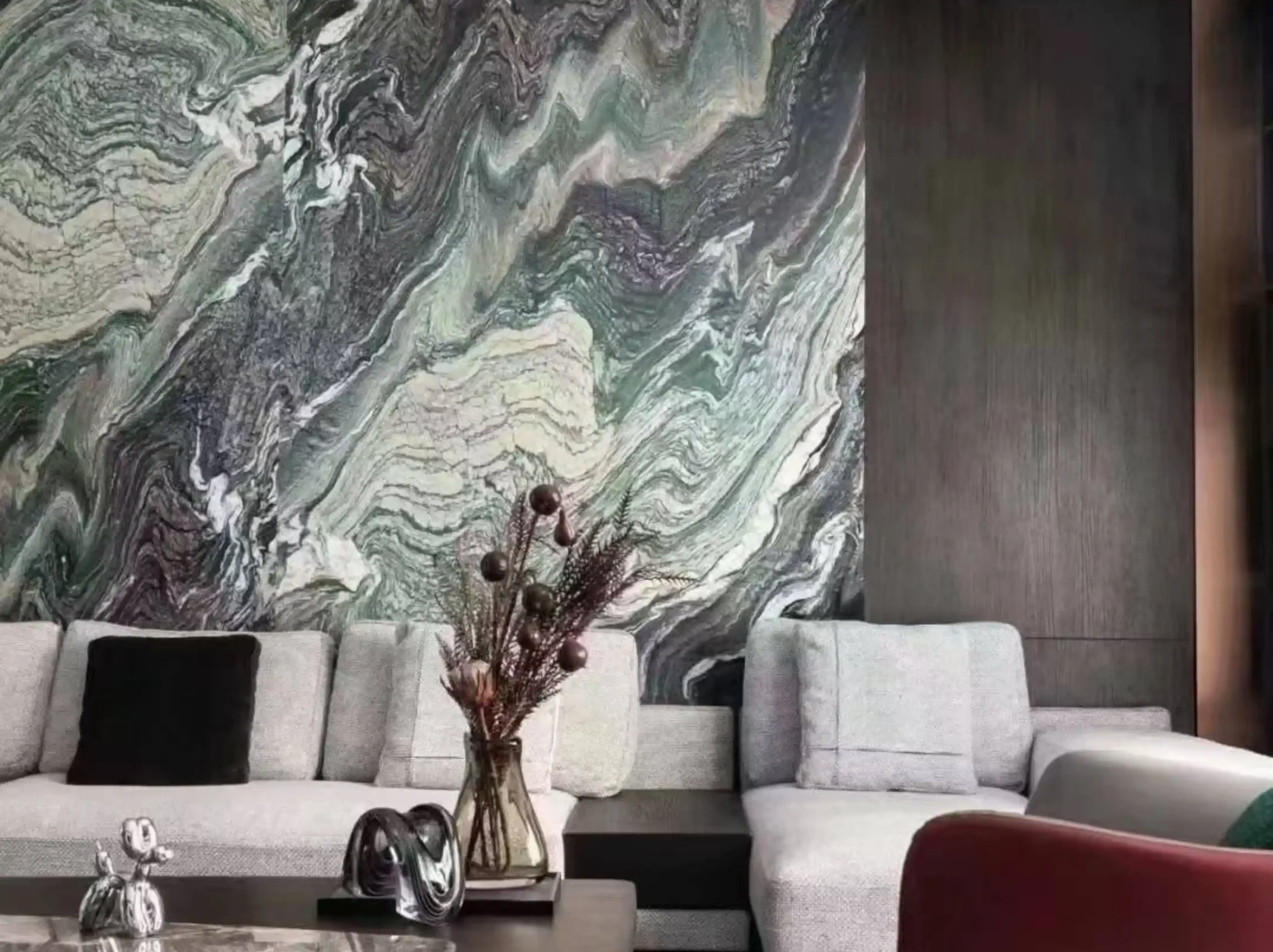 Red Luana Marble modern lounge feature wall Red Luana Marble used for modern lounge feature wall