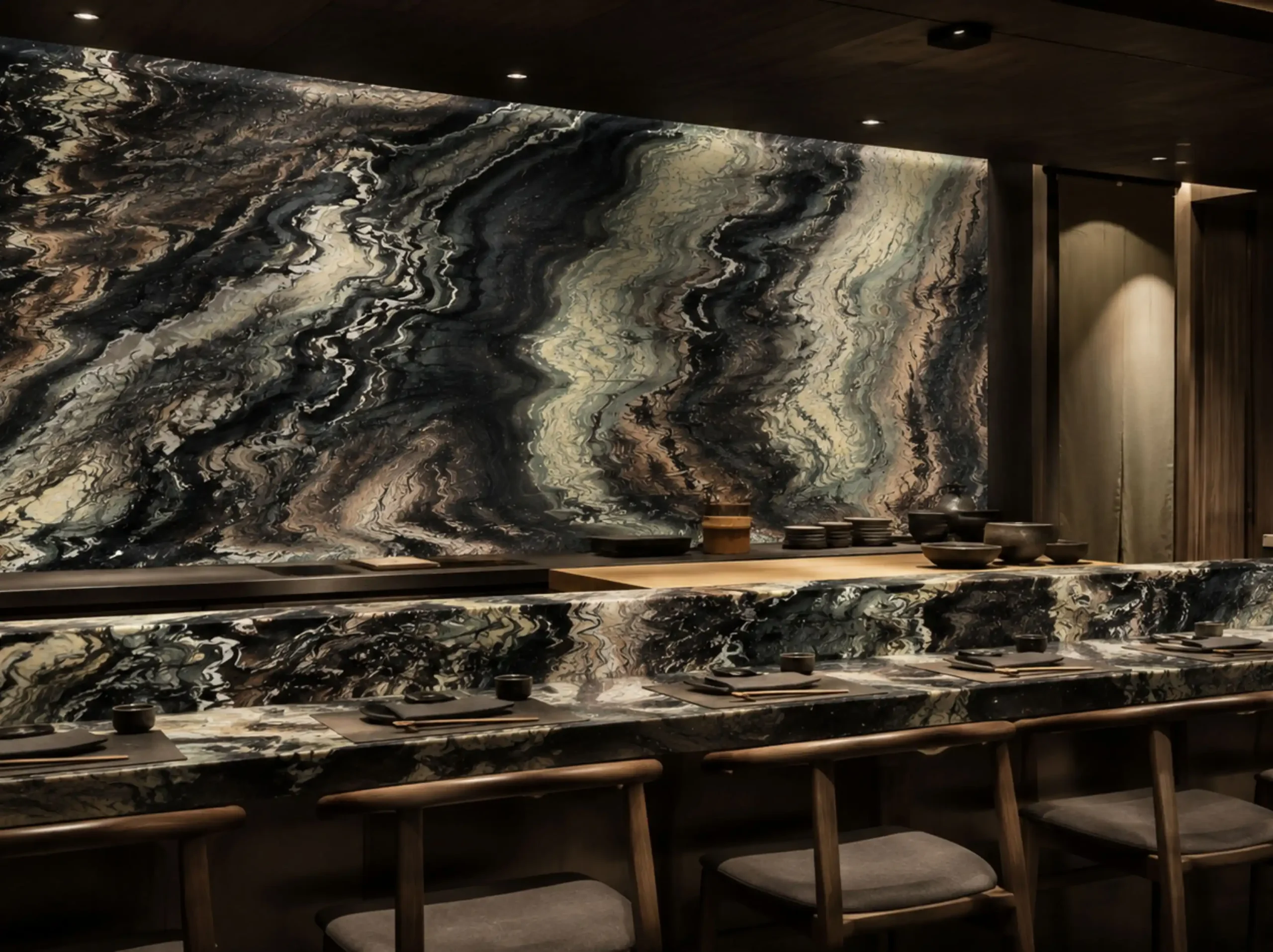 Red Luana Marble open kitchen dining counter feature wall Red Luana Marble application in open kitchen dining counter feature wall