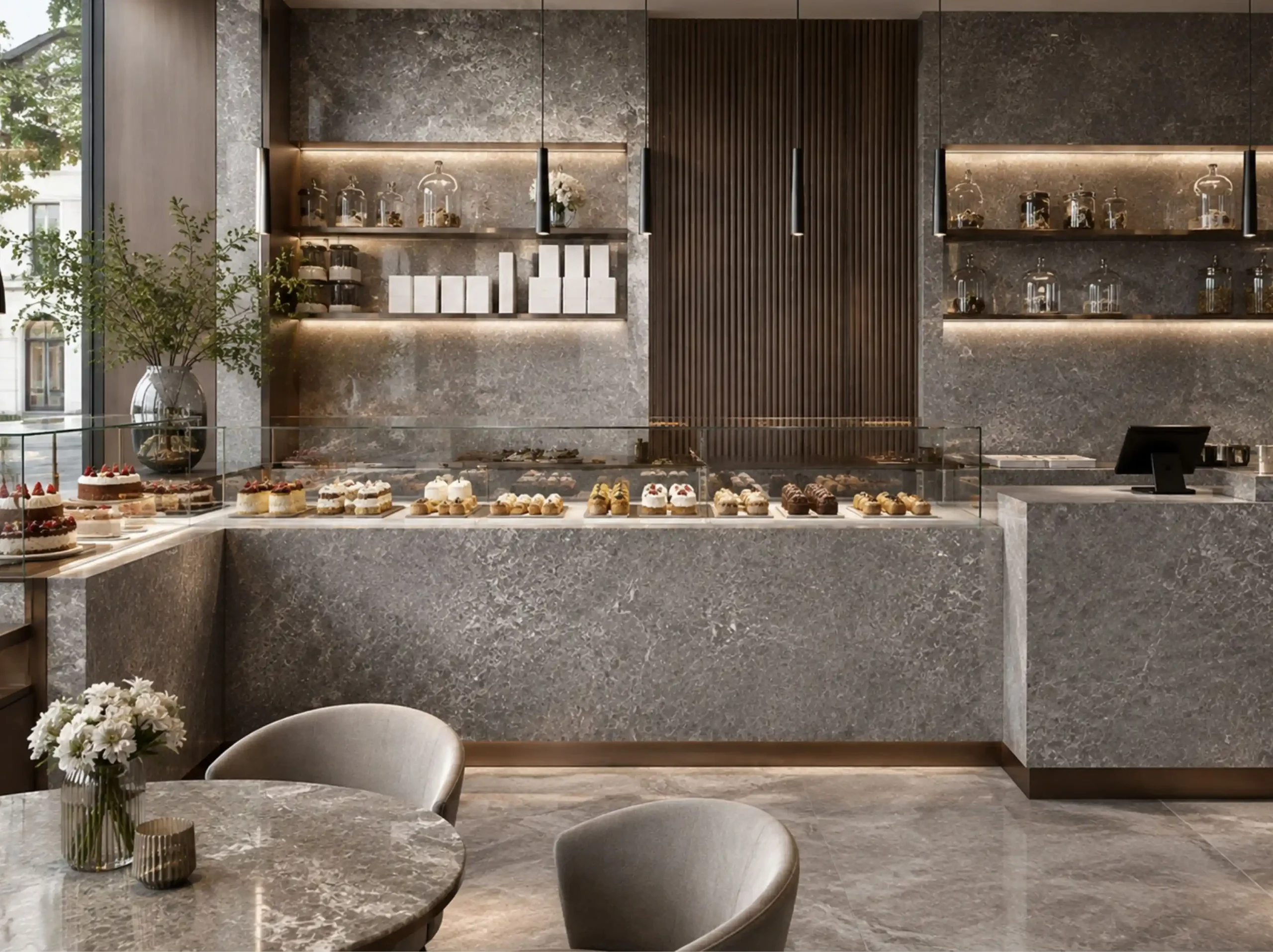 Silver Grey Marble bakery display counter Silver Grey Marble application in bakery display counter