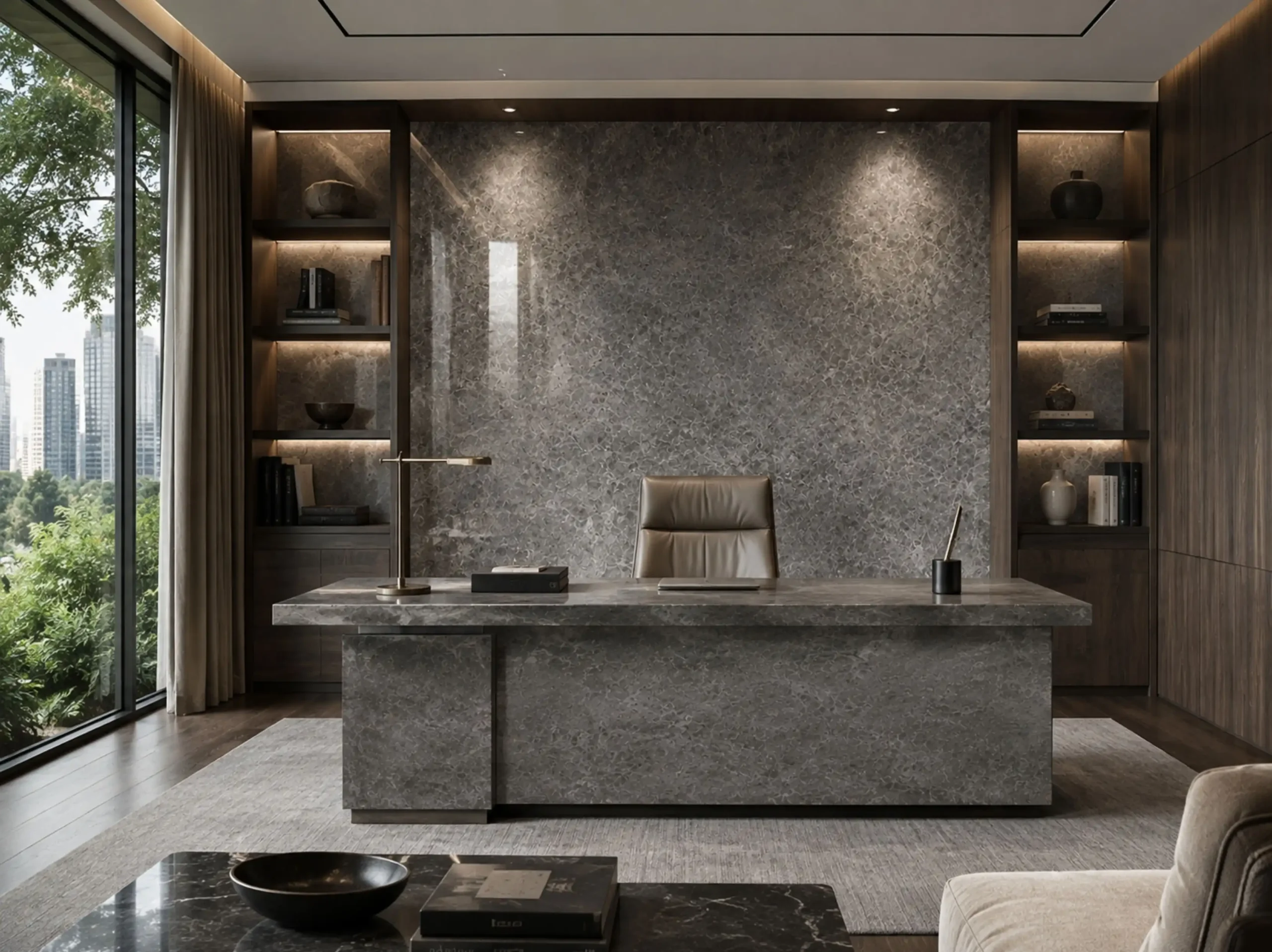 Silver Grey Marble executive office desk wall Silver Grey Marble in executive office desk wall