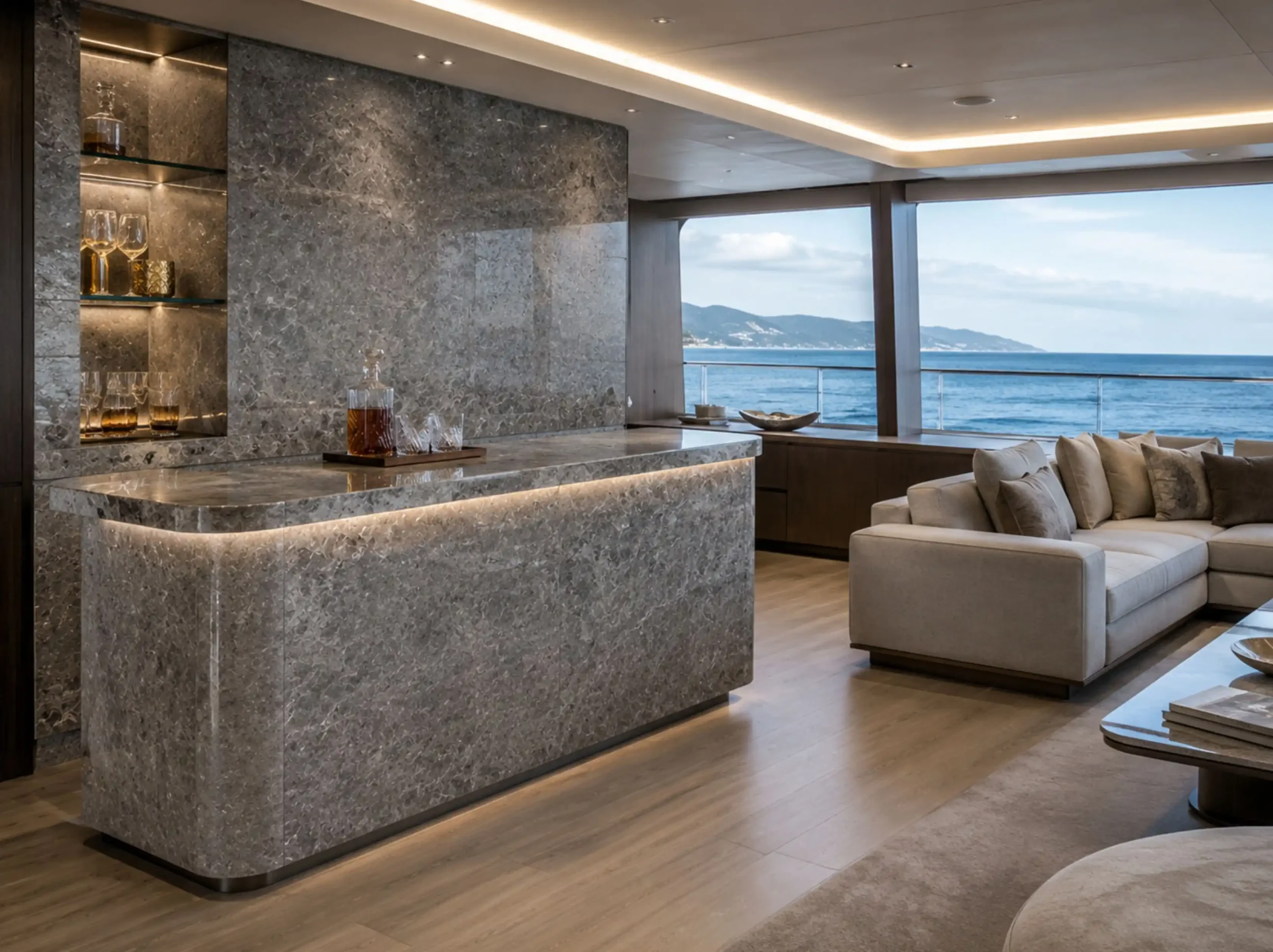 Silver Grey Marble yacht bar lounge Silver Grey Marble used for yacht bar lounge