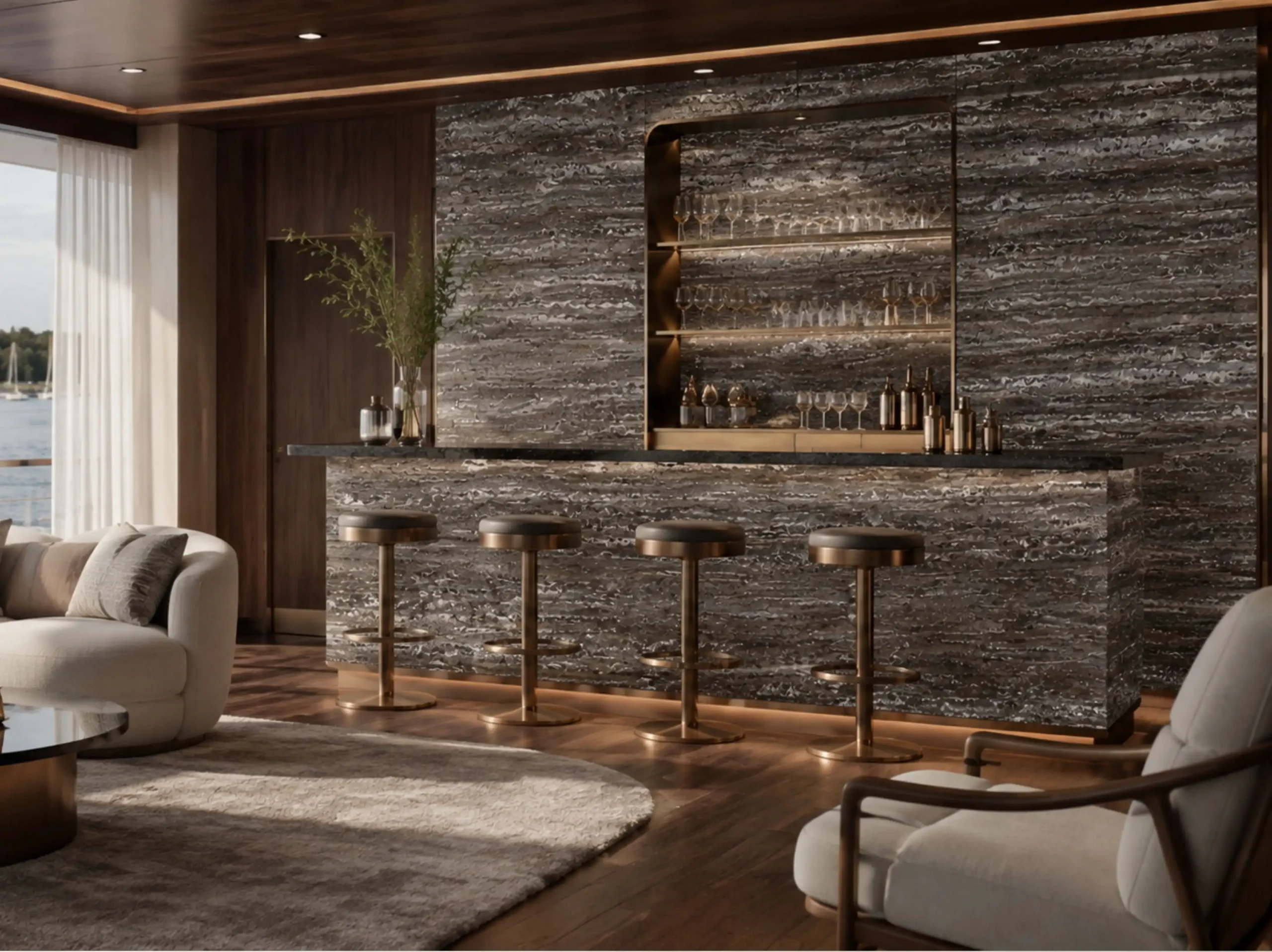 Takab Silver Travertine luxury home bar Takab Silver Travertine in luxury home bar
