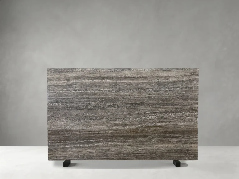 Takab Silver Travertine slab 01 showing natural color, veining and slab variation