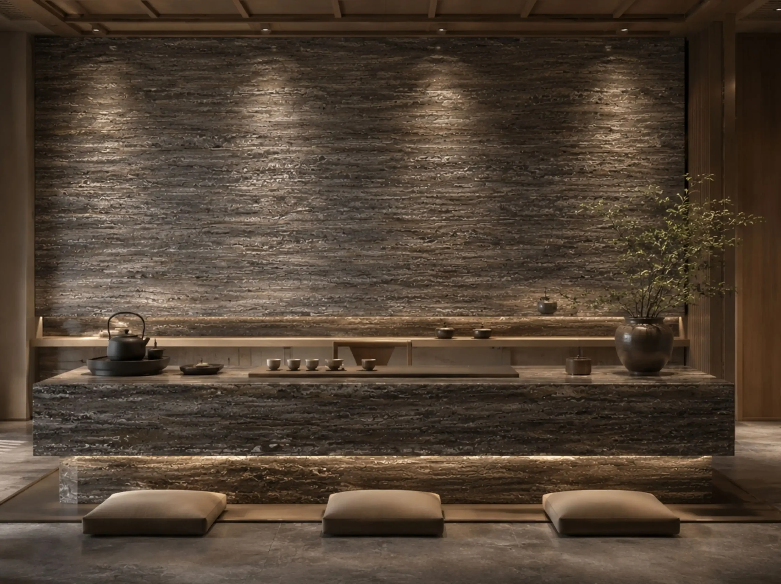 Takab Silver Travertine tea room feature wall Takab Silver Travertine used for tea room feature wall