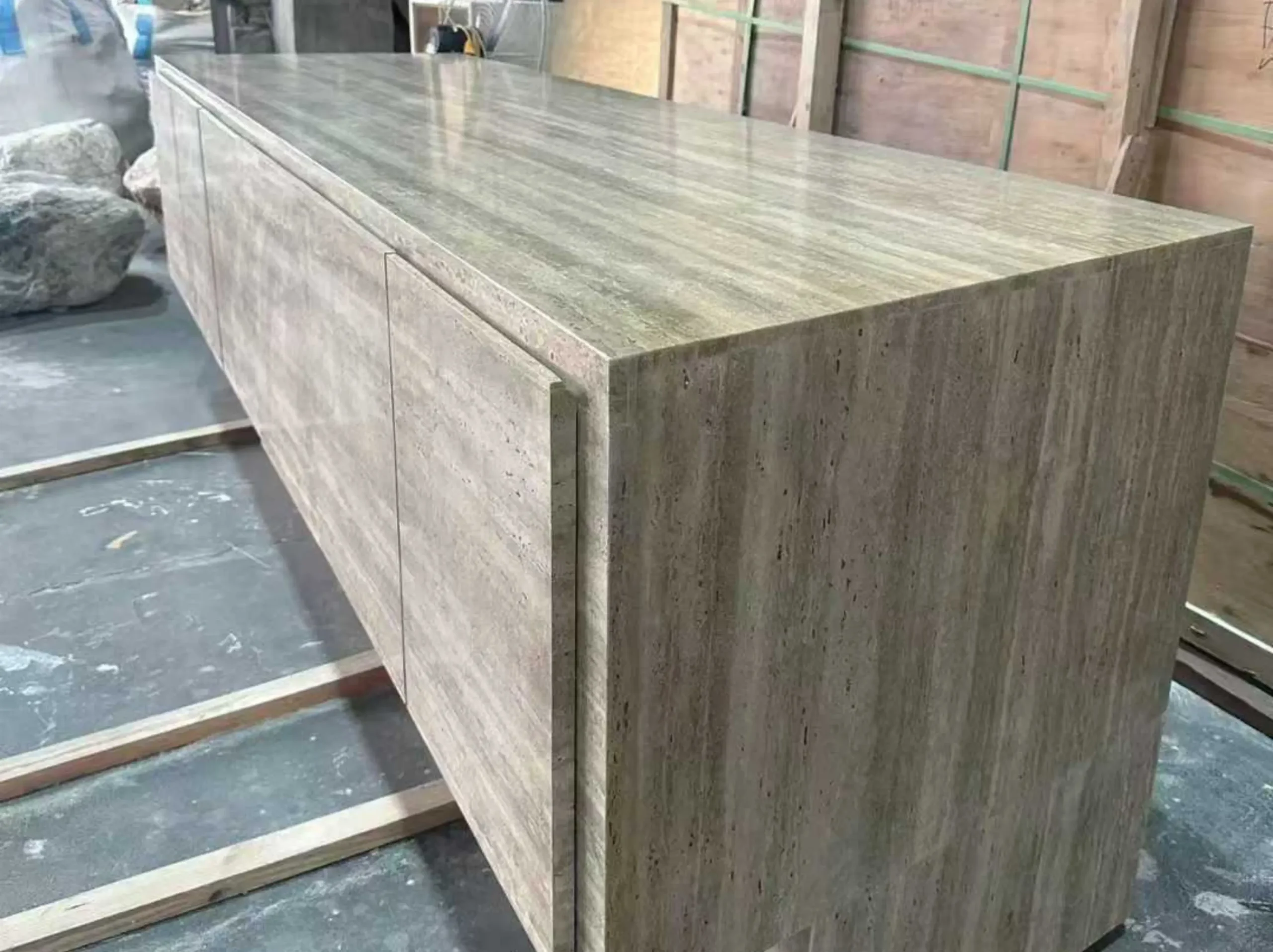 Travertino Toscana Silver custom vanity cabinet Travertino Toscana Silver application in custom vanity cabinet