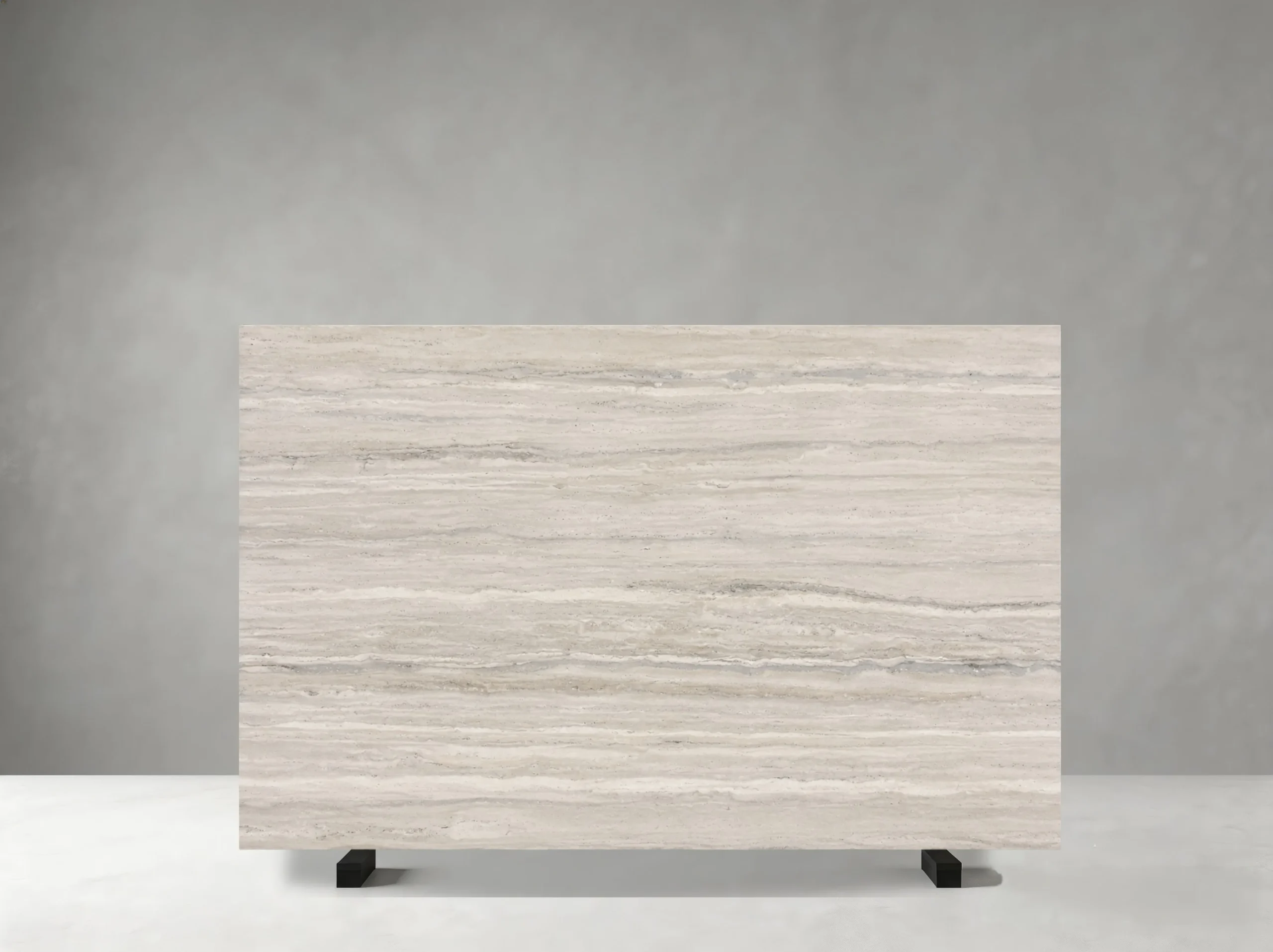 Travertino Toscana Silver Slab 01 Travertino Toscana Silver slab 01 showing cool silver-grey tones with elegant linear variation
